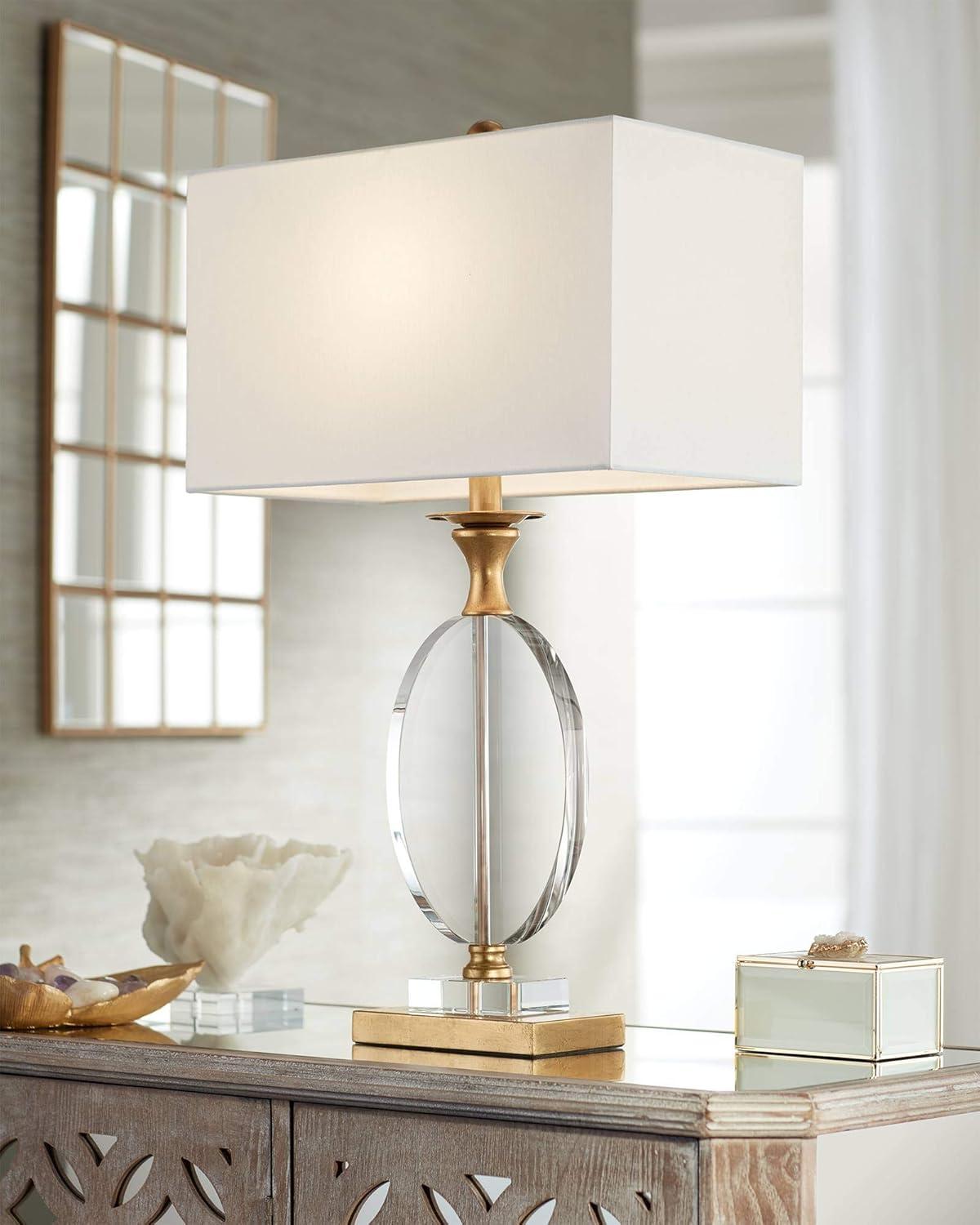 Vienna Full Spectrum Valerie Modern Table Lamp 28" Tall Gold Clear Crystal Glass White Rectangular Shade for Bedroom Living Room Bedside Nightstand