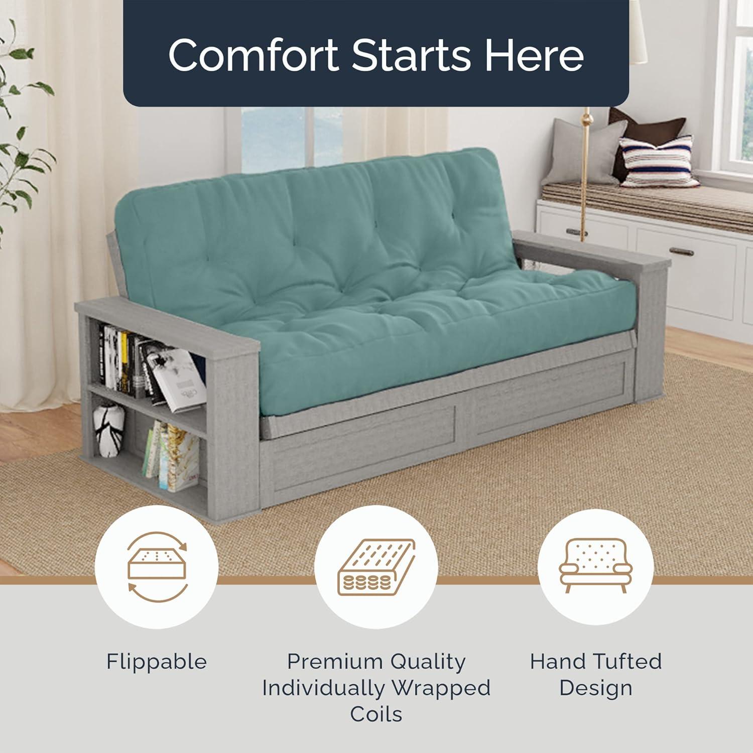 Loosh Home | 10" Full Size Futon Sofa Bed Pocket Coil Foam Mattress - USA Made, Teal, No Frame