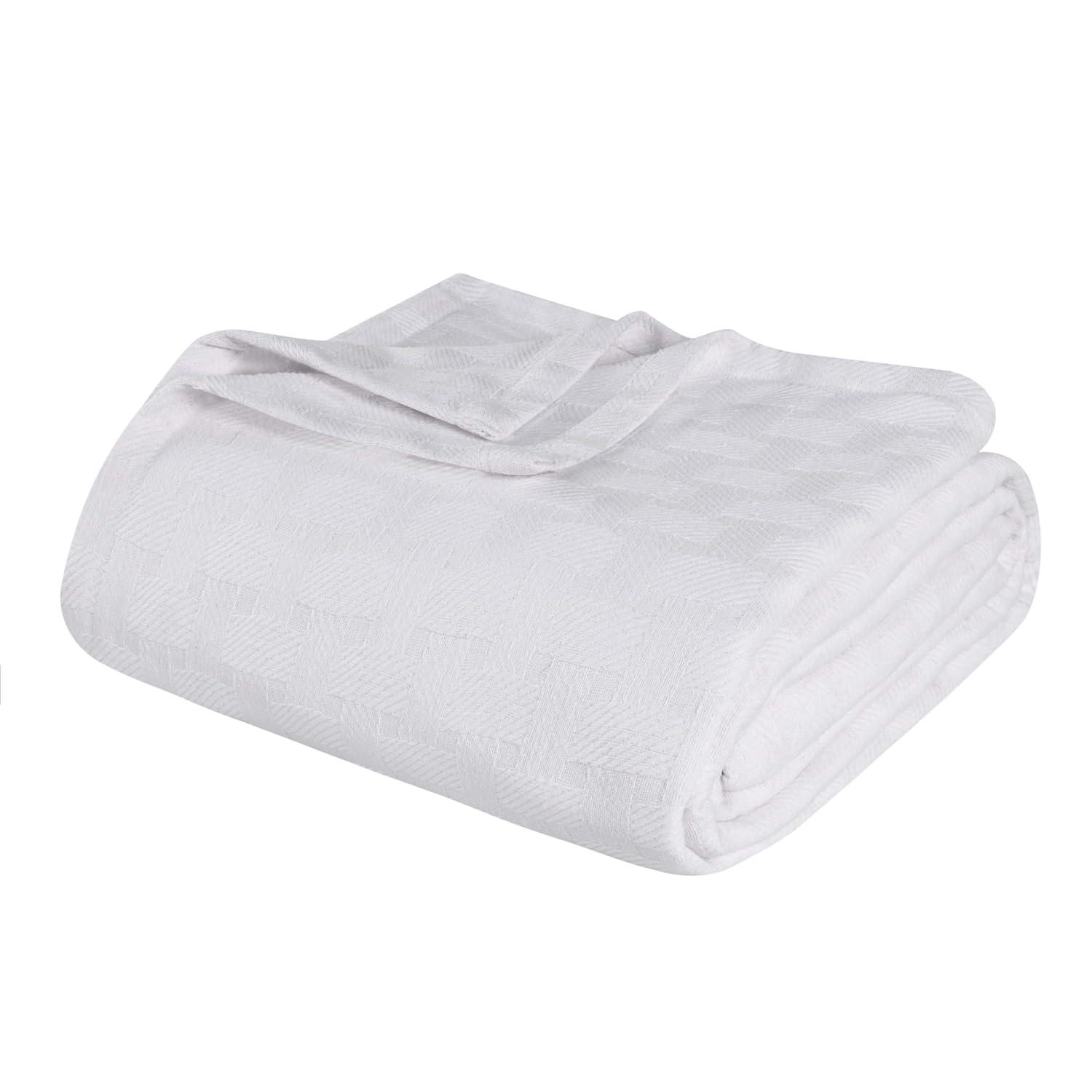 Superior Basketweave All-Season Cotton Blanket, Throw (Non-Standard), White