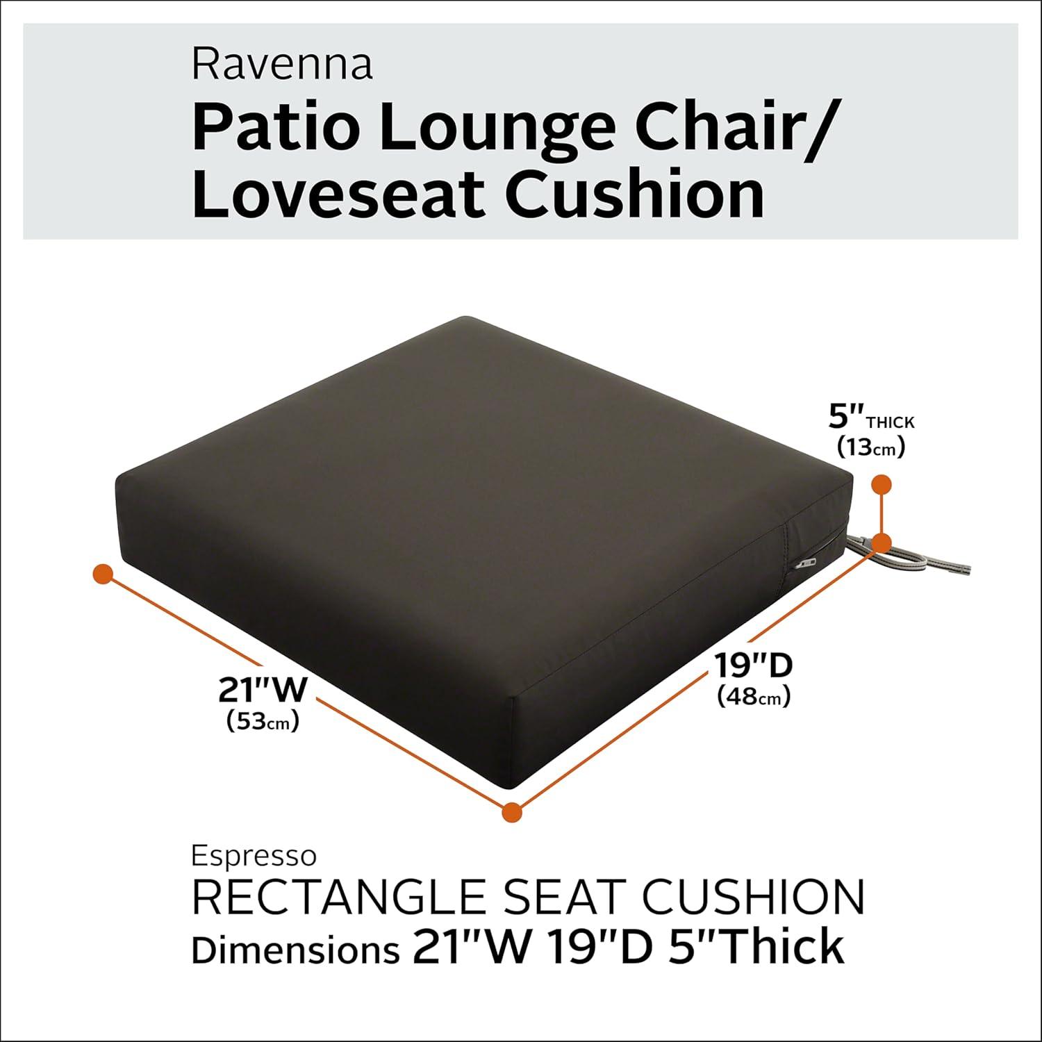 Classic Accessories Ravenna® Rectangular Patio Seat Cushion Slip Cover & Foam - Durable Outdoor Cushion, Espresso, 21"W x 19"D x 5"Thick