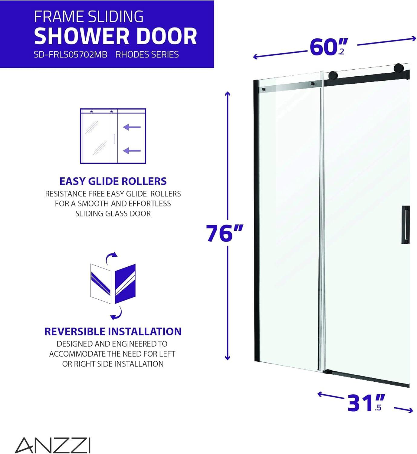 Rhodes 60" W x 76" H Single Sliding Frameless Shower Door