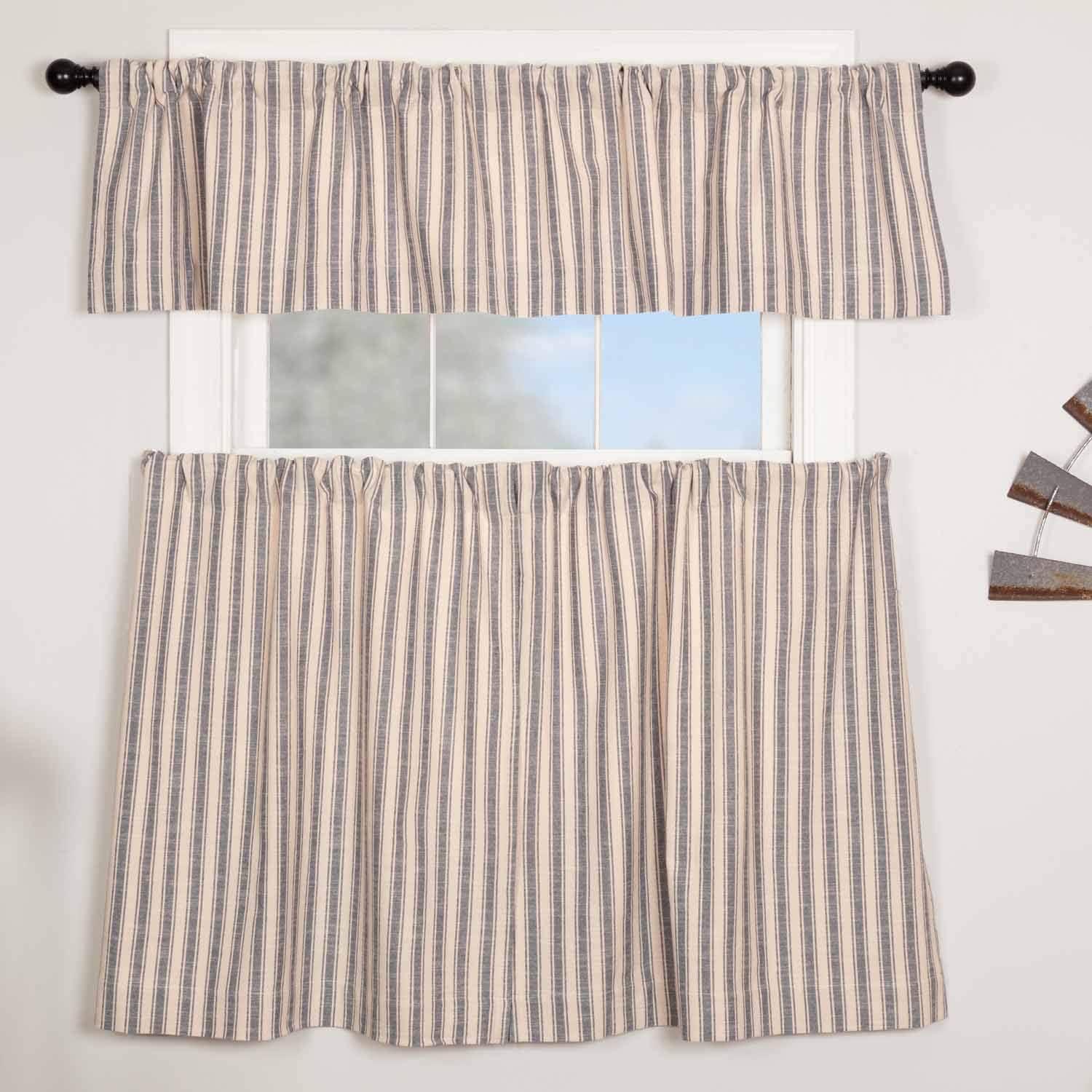 Piper Classics Market Place Blue Ticking Stripe Valance Curtain