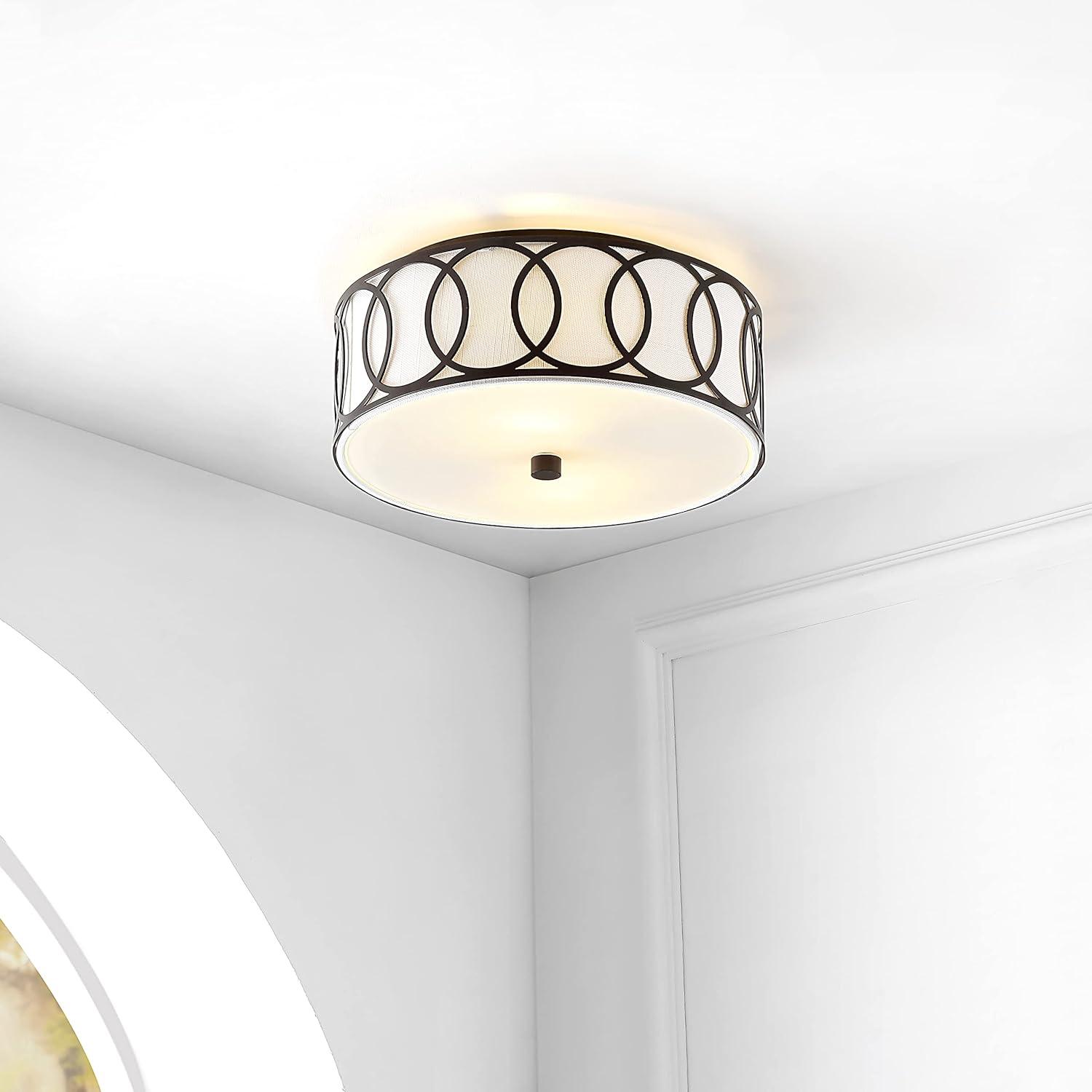 Eloise 12.25" Linen Drum Flush Mount in Oil Rubbed Bronze