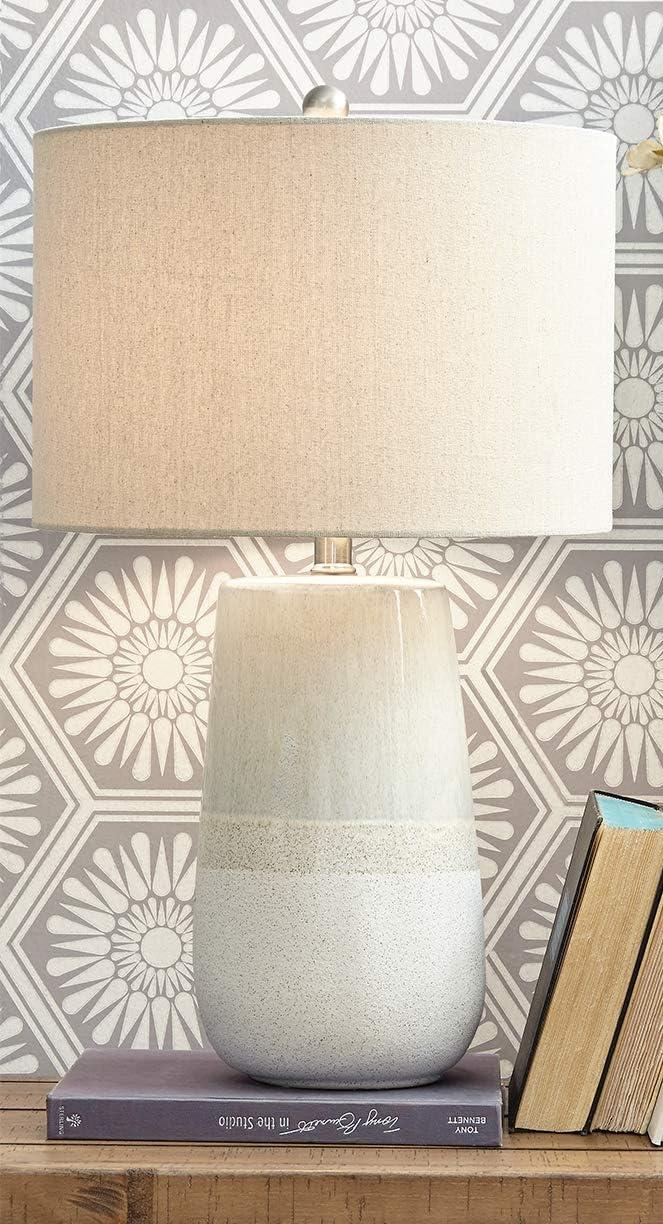 Shavon Table Lamp Beige/White - Signature Design by Ashley: Glazed Ceramic, Drum Shade, 3-Way Switch