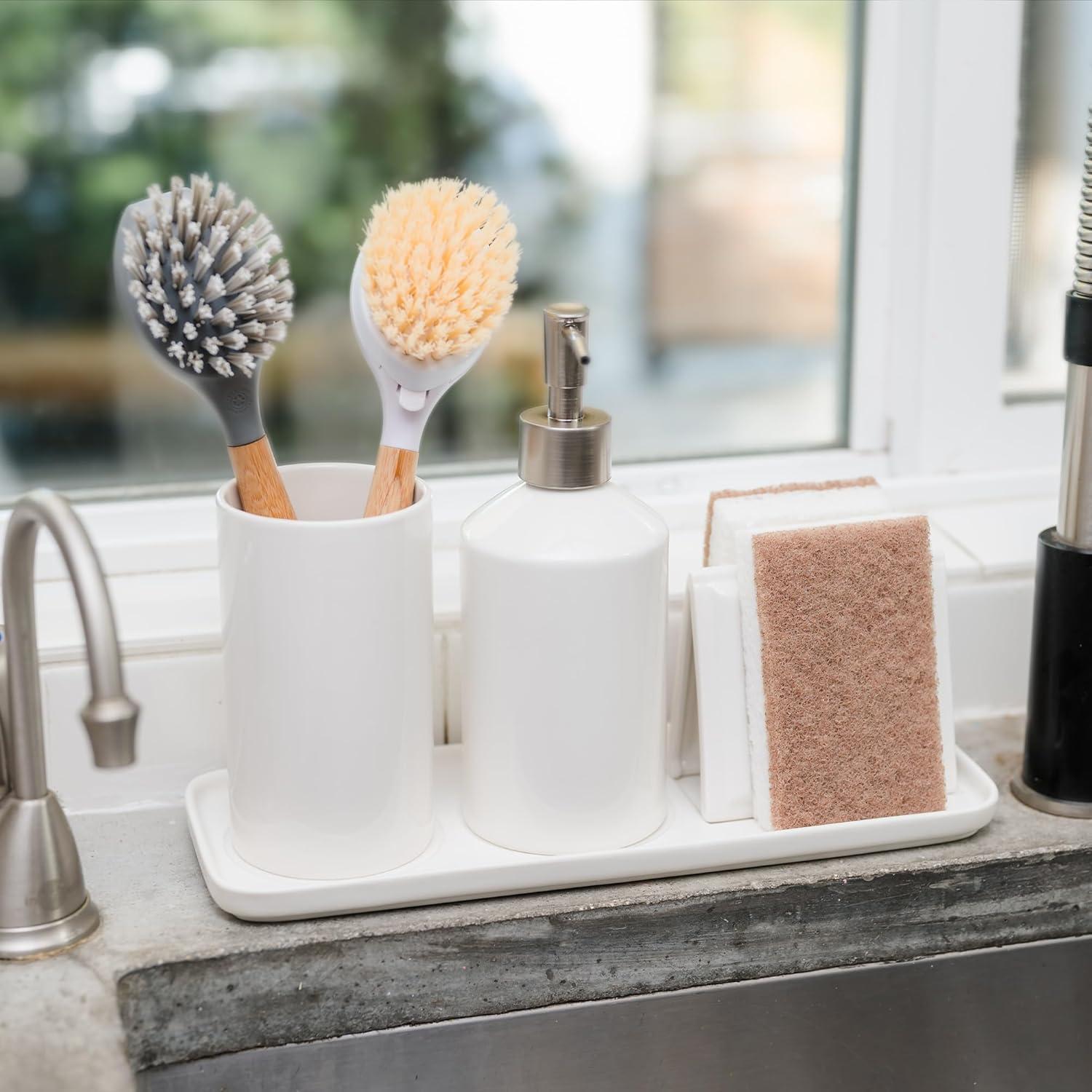 White Ceramic Soap Dispenser with Brushed Nickel Pump