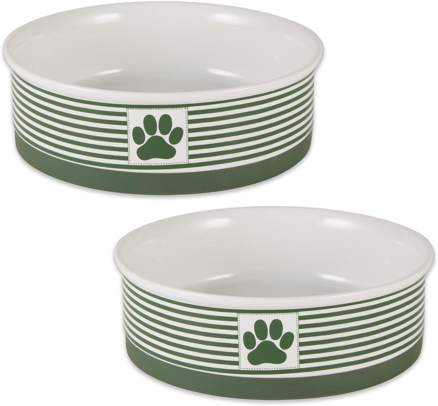 Bone Dry Pet Bowl - Paw Patch Stripe Hunter Green - Large 7.5Dx2.4H Set/2