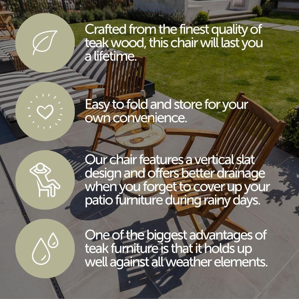 Nordic  Teak Outdoor Oiled Patio Folding Chair with Arm Rests