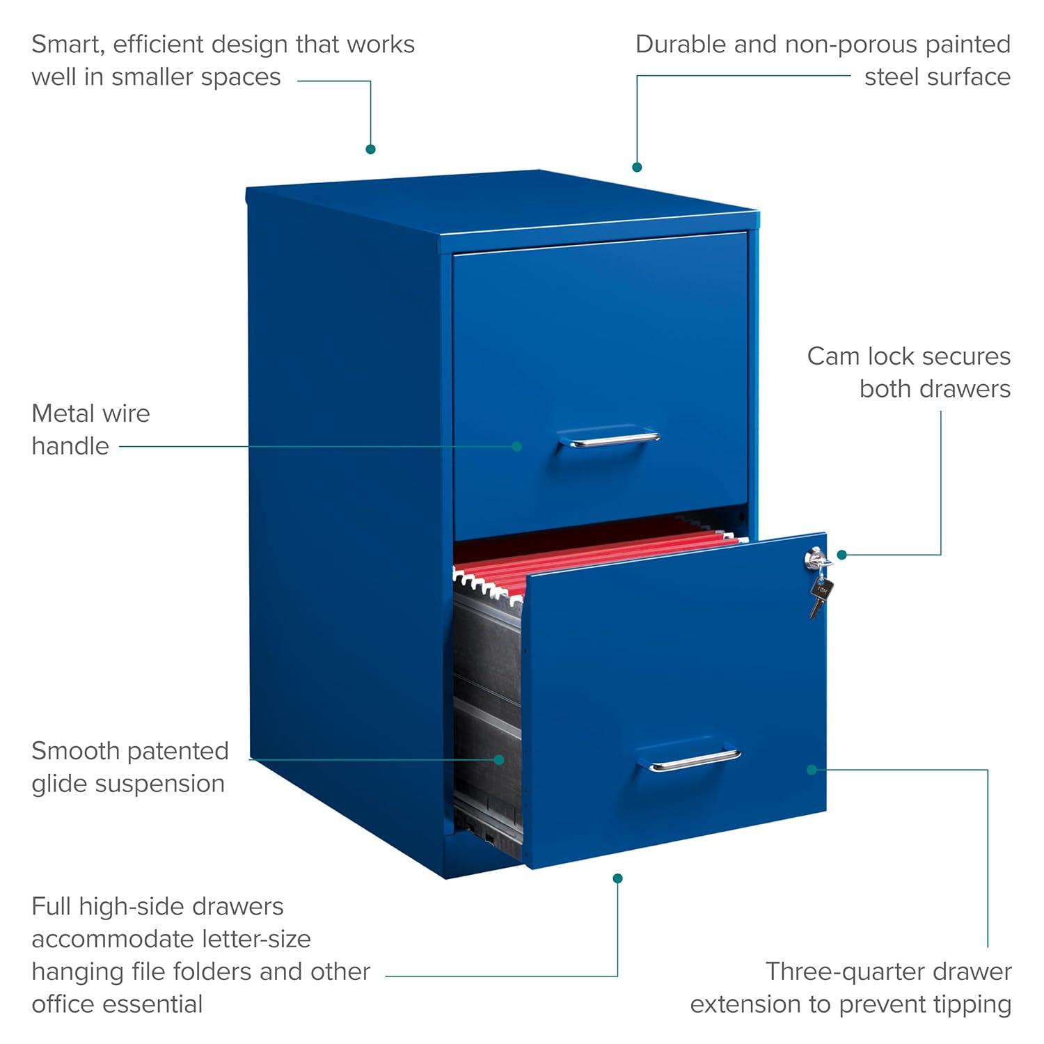 Space Solutions 18" 2 Drawer Metal File Cabinet Classic Blue
