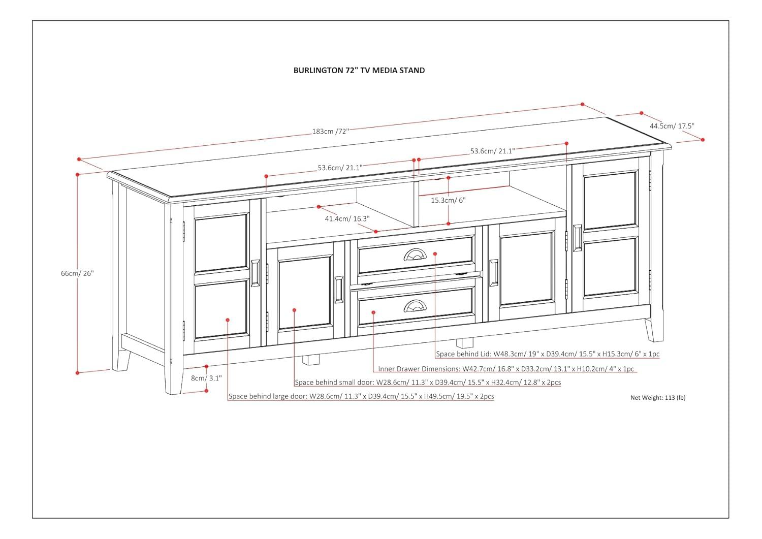 Simpli Home Burlington 72"W Solid Wood TV Stand for TVs up to 80" with 4 Cabinets