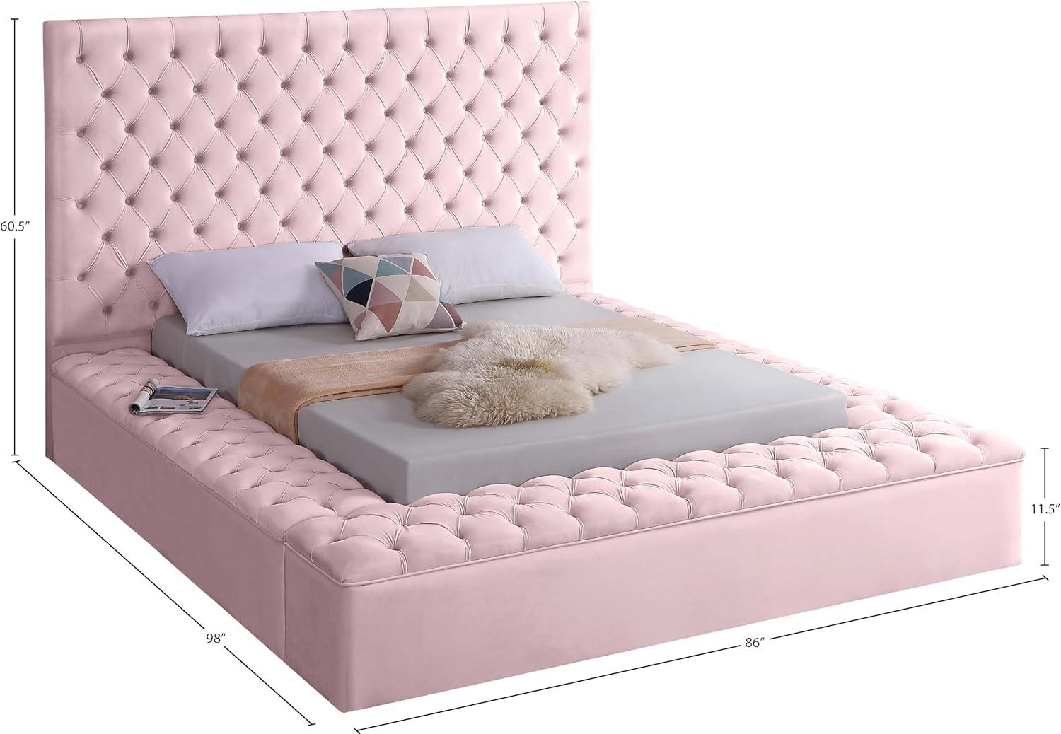 Meridian Furniture Bliss Modern Wood Storage Platform Bed, Queen, Pink