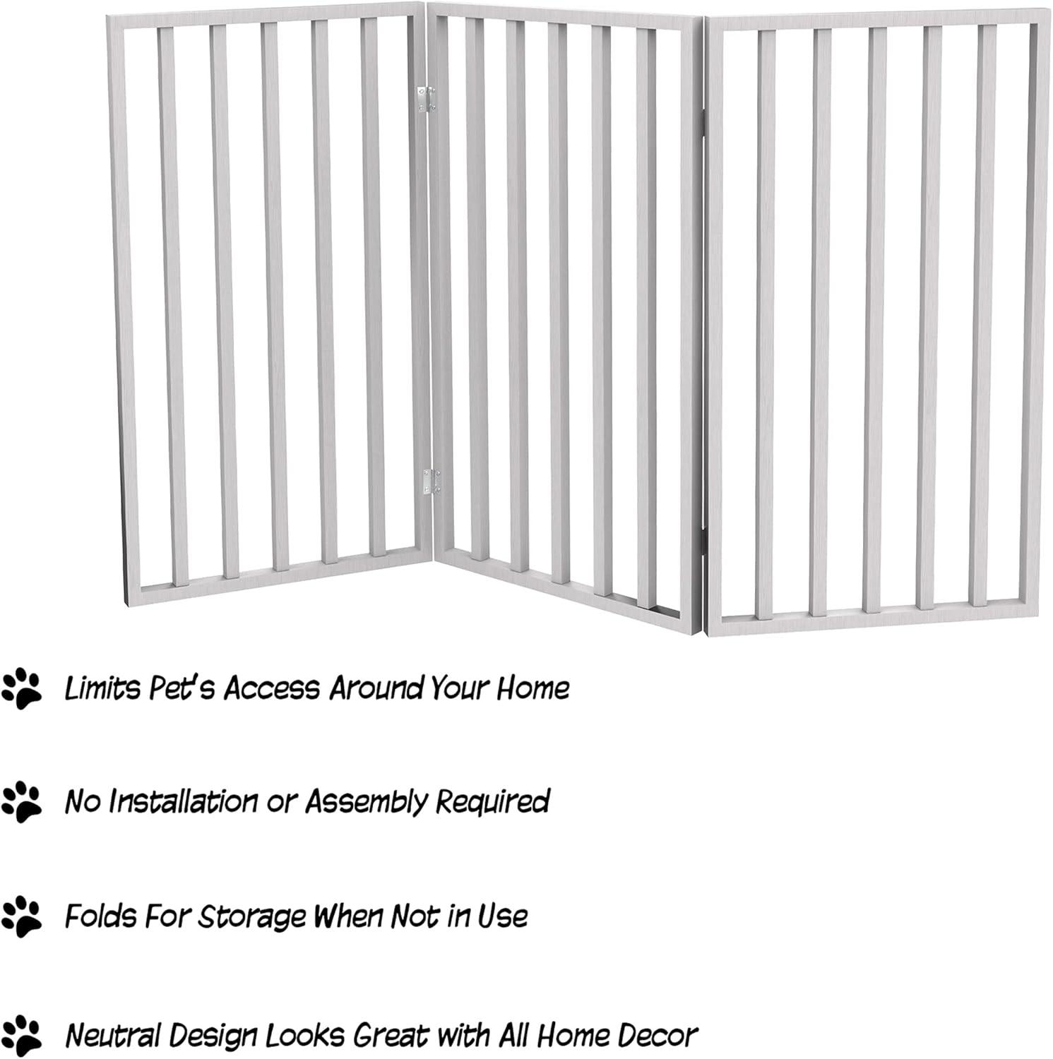 Indoor Pet Gate - 3-Panel Folding Dog Gate for Stairs or Doorways - 54x32-Inch Tall Freestanding Pet Fence for Cats and Dogs by PETMAKER (White)