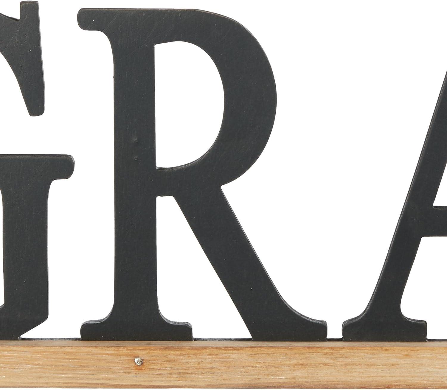 DecMode Black Wood Grateful Sign Wall Decor