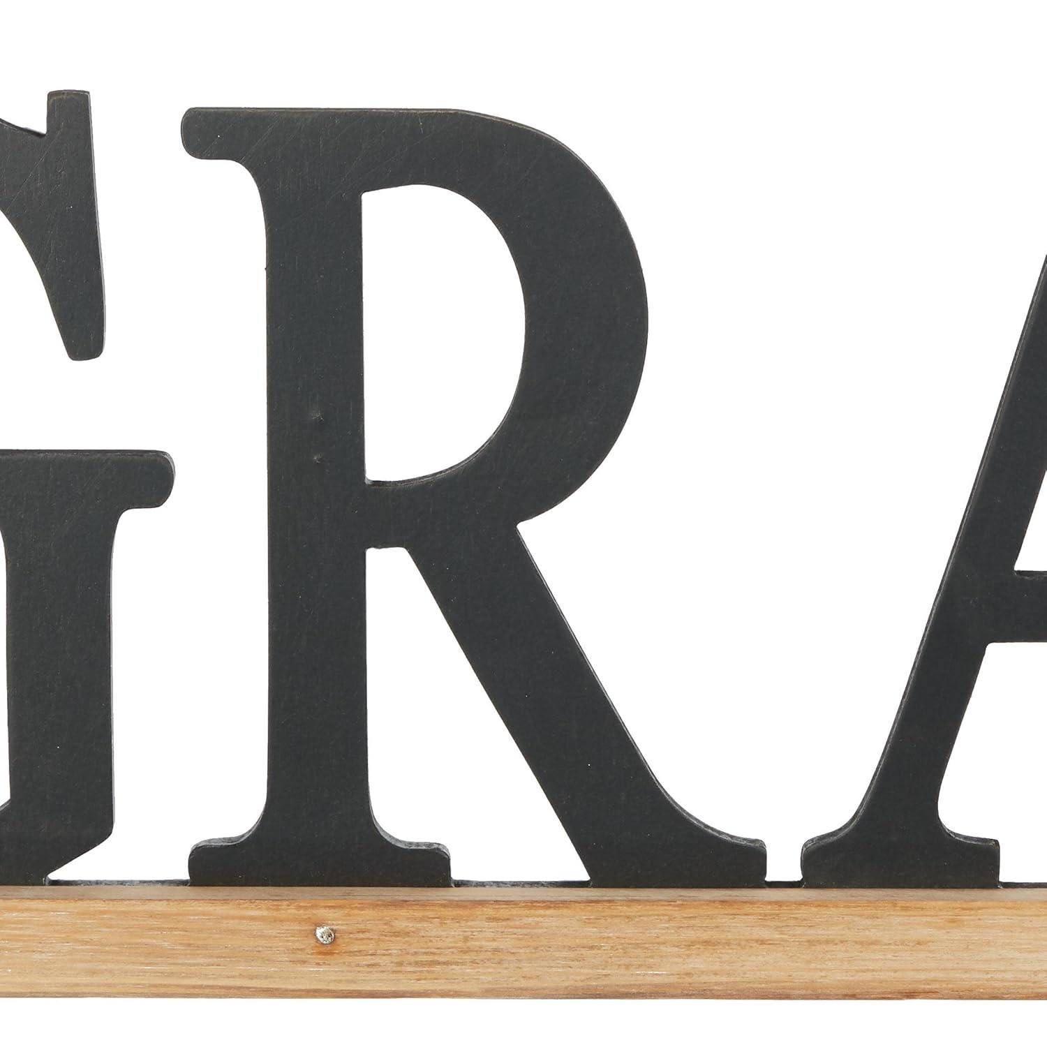DecMode Black Wood Grateful Sign Wall Decor