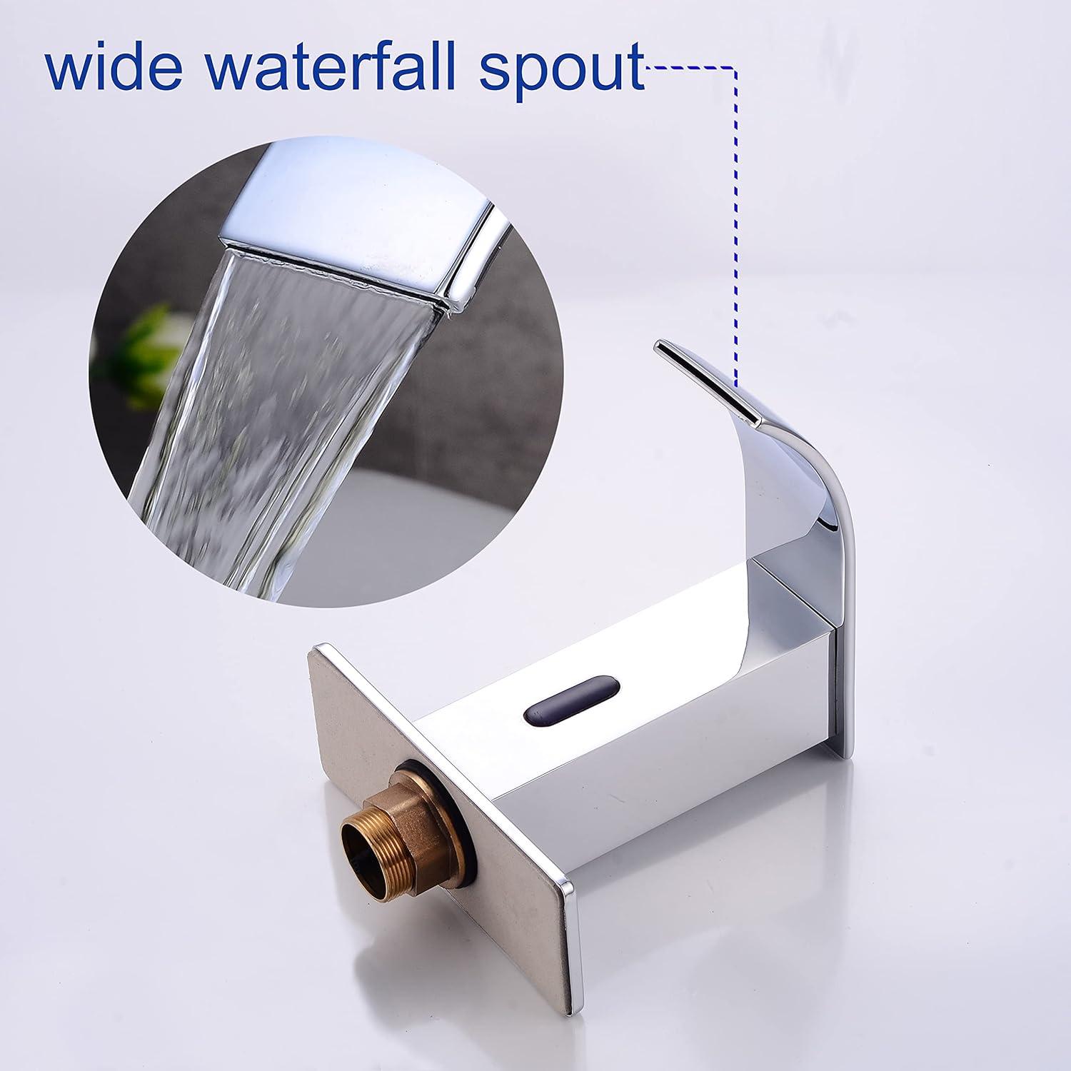 Touchless Bathroom Sink Faucet Motion Sensor Hands Free Automatic Commercial Vanity Water Faucets with Temperature Control Hot & Cold Mixing Valve Chrome