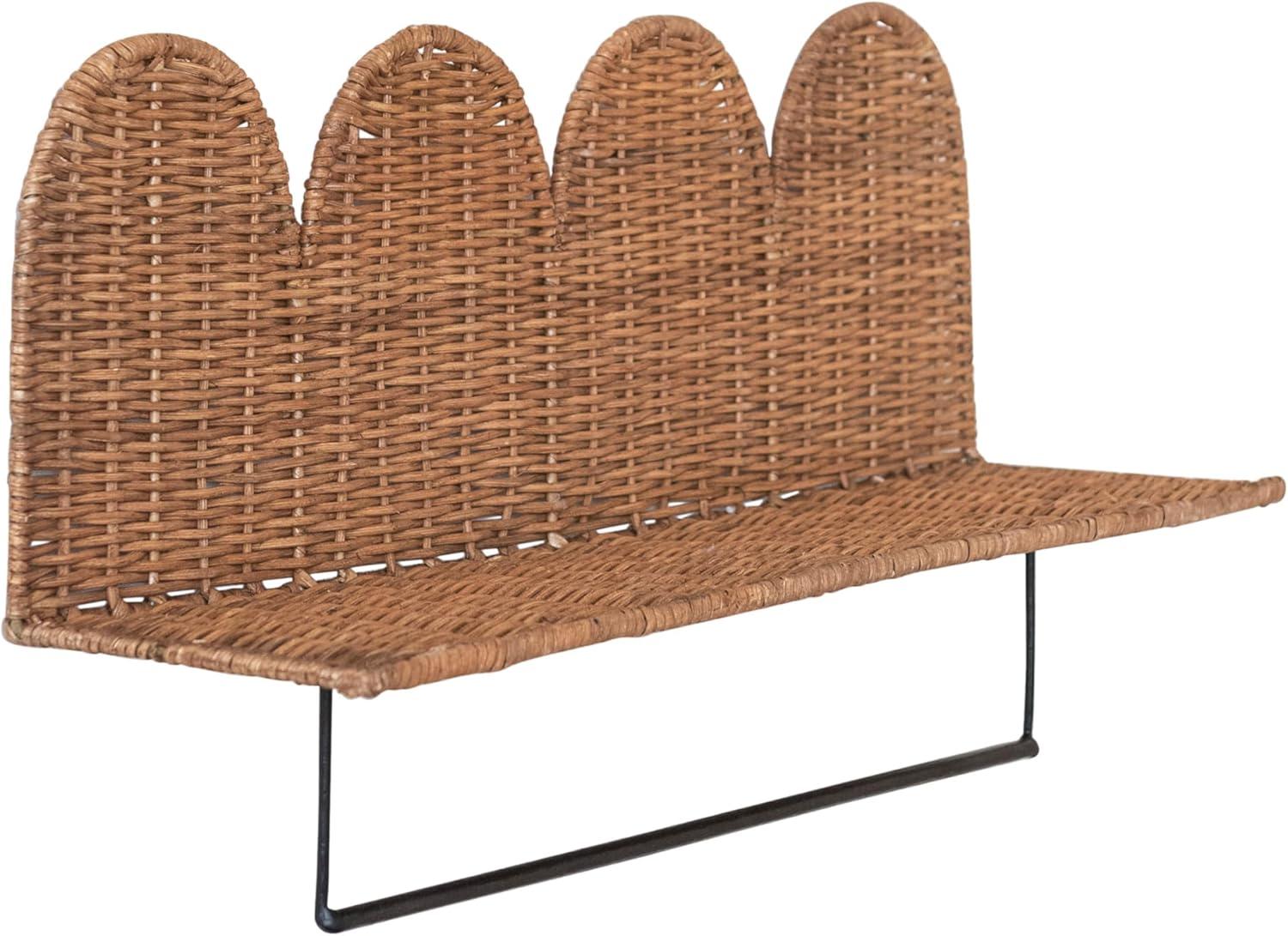 Creative Co-Op Rattan Wicker Wall Shelf with Scalloped Edge and Metal Rod, Natural