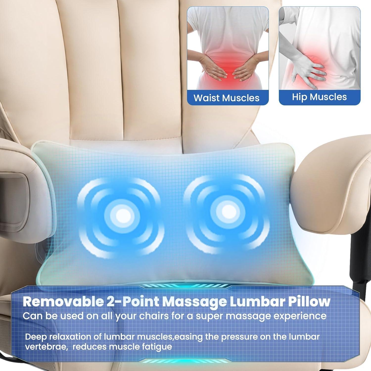 Hoffree Big and Tall Office Chair 450lbs, Executive Computer Desk Chair with Massage Ergonomic  Leather Chair with Footrest Reclining Desk Office Chair with Lumbar Support for Home Office