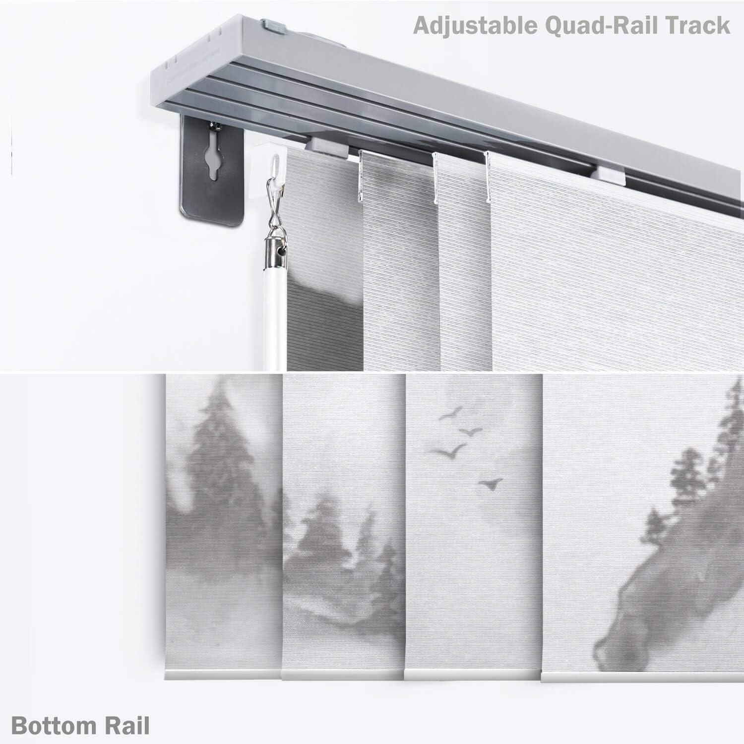 GoDear Design 4-Panel Single Rail 23-in Slat Width 86-in x 96-in Cordless Shangri-La Fabric Sheer Vertical blinds