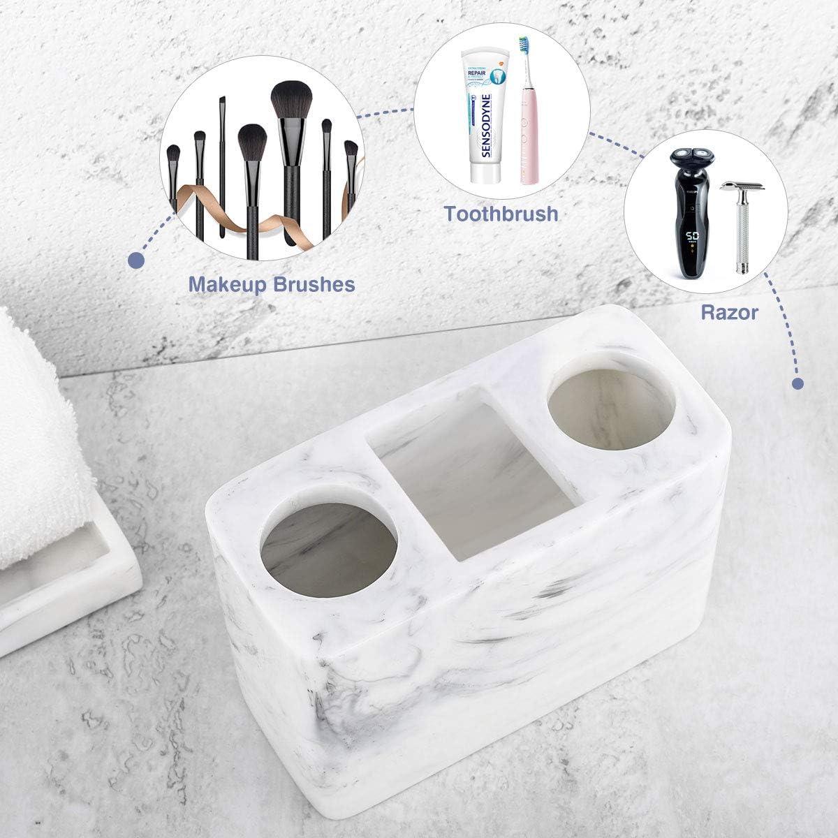 Luxspire Electric Toothbrush Holder, 3 Slots Large Marble Toothbrush Toothpaste Stand, Resin Storage for Bathroom Accessories Vanity Counter Sink Organizer Caddy Marble Style- Ink White