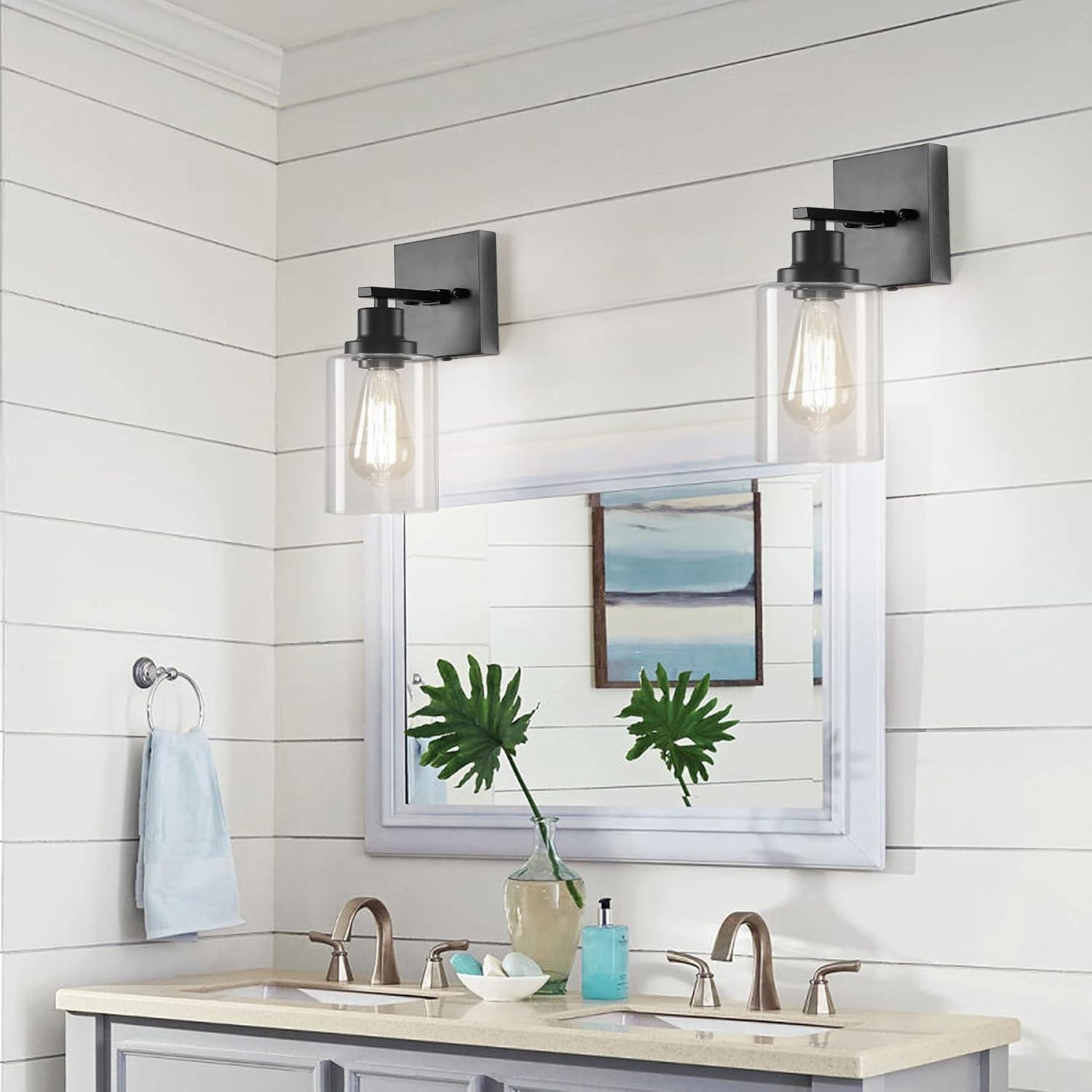 LIDNGLN Set of Two Modern Bathroom Vanity Light Wall Sconces  Elegant Metal Wall Lighting Fixtures with Clear Glass Shades for Living Room Mirror