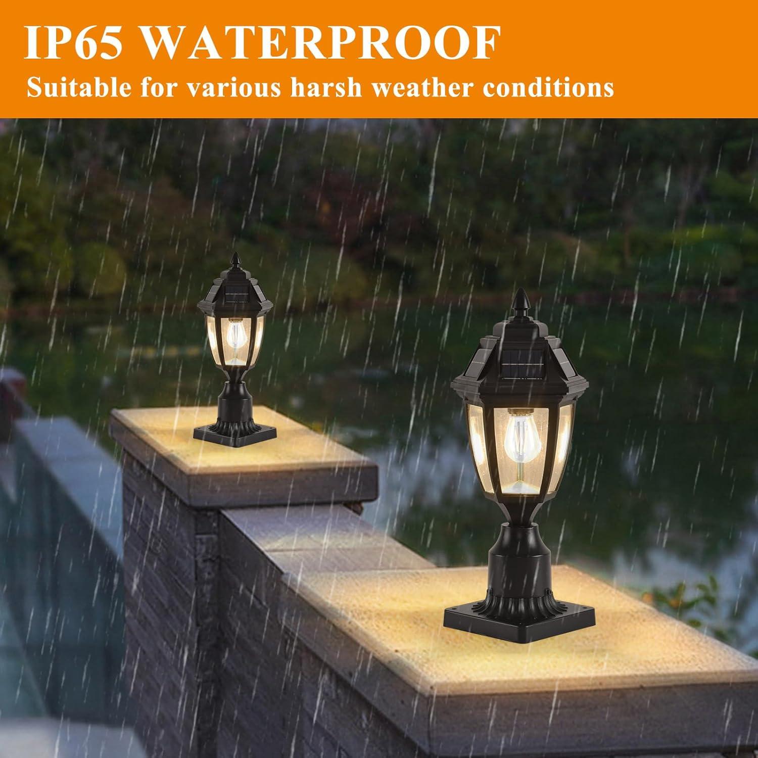 Solar Post Lamp Lights, 3000K Dusk to Dawn Solar Post Light with Pier Mount Base, Outdoor Waterproof Solar Motion Sensor Lights for Garden Yard Landscape Pole Pillar