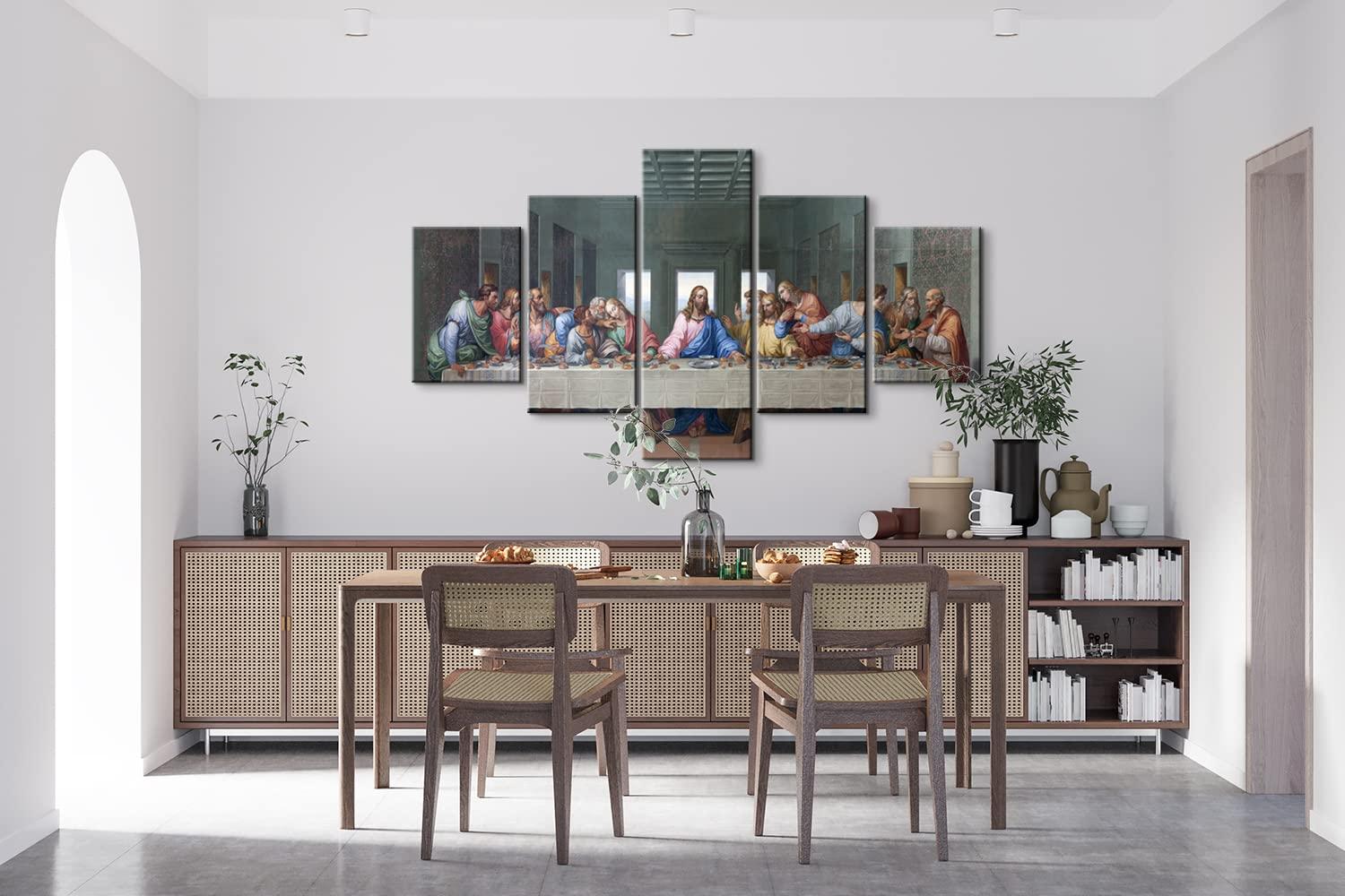 YOUHONG 5 Piece Classic Jesus Wall Art Modern The Last Supper Famous Oil Painting by Da Vinci Reproduction Canvas Giclee Artwork Stretched Ready to Hang for Home Decor (70''W x 40''H)