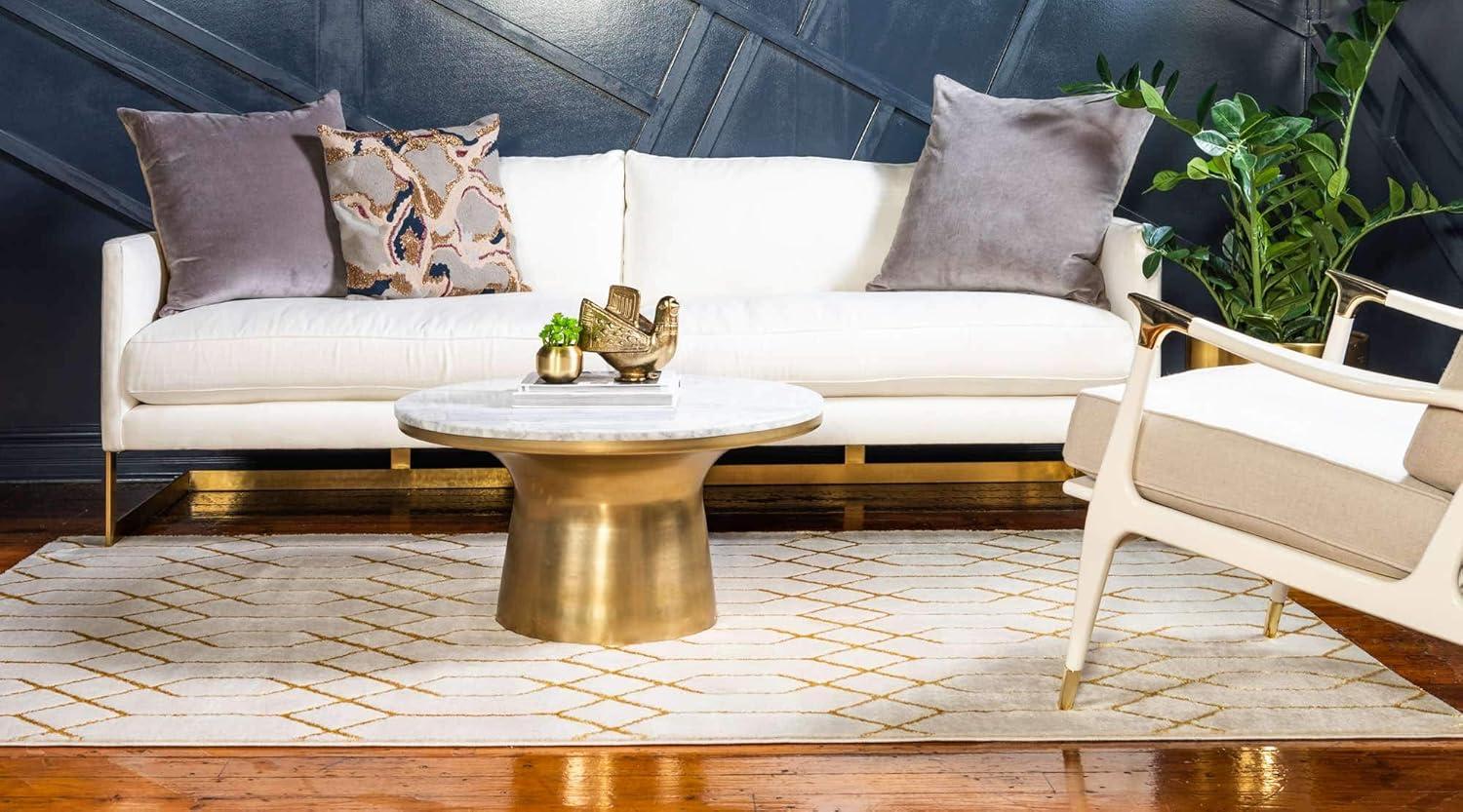 Marilyn Monroe Glam Collection Area Rug - Trellis (9'  x 12' Rectangle White Gold/Gold)