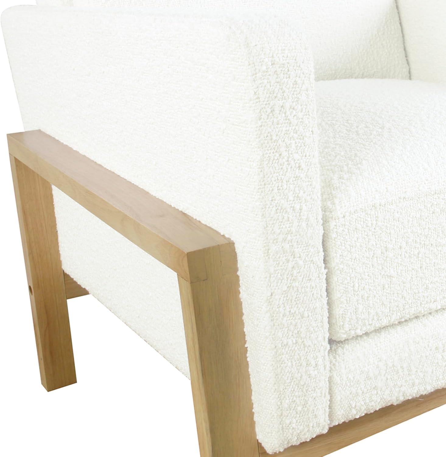 Cream White Boucle Wood Frame Accent Chair