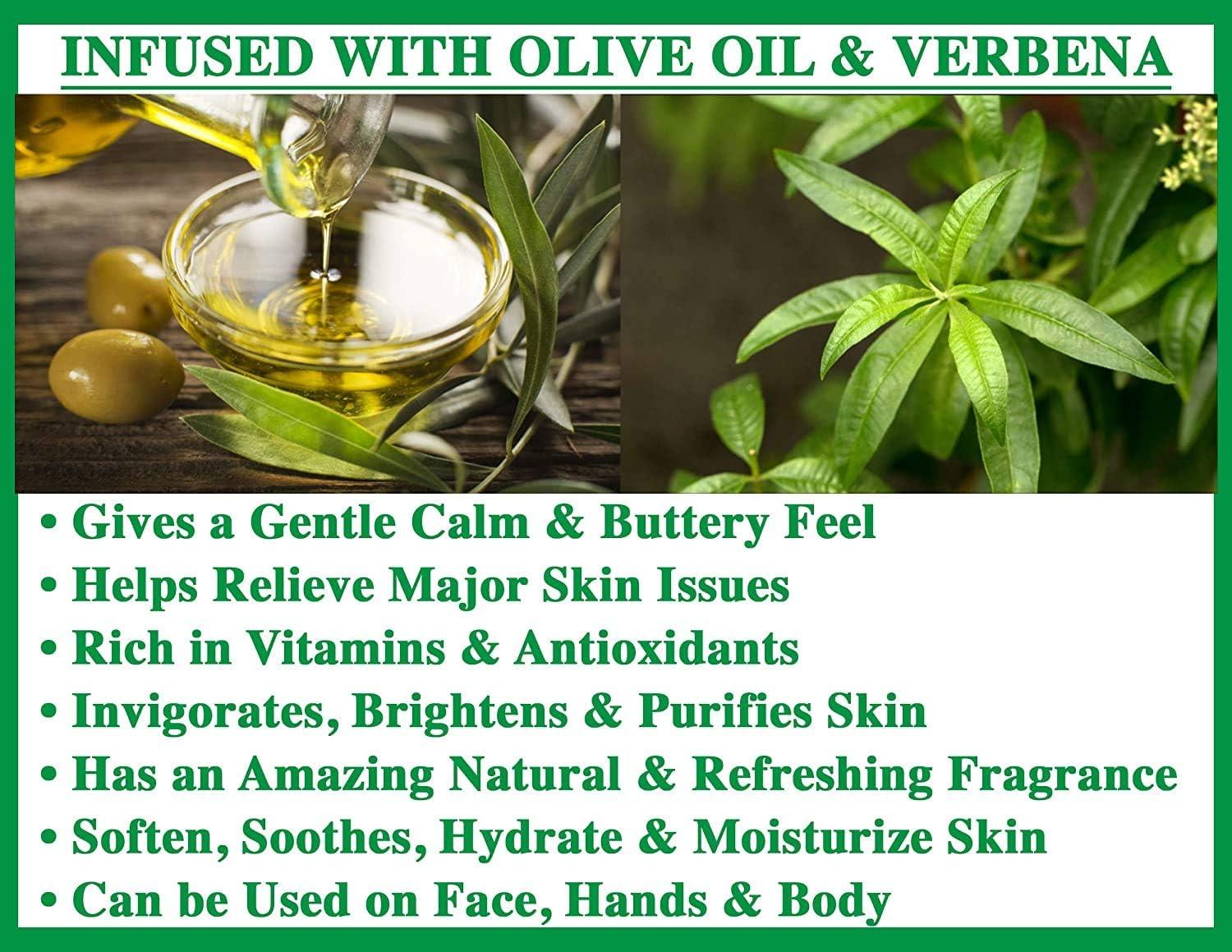 Olivia Care Premium Verbena Bath & Body Bar Soap | Organic, Vegan & Natural | Olive Oil | Repairs, Hydrates, Moisturizes & Deep Cleans | Good For Sensitive Dry Skin | Made in USA | 8 OZ - (4 PACK)