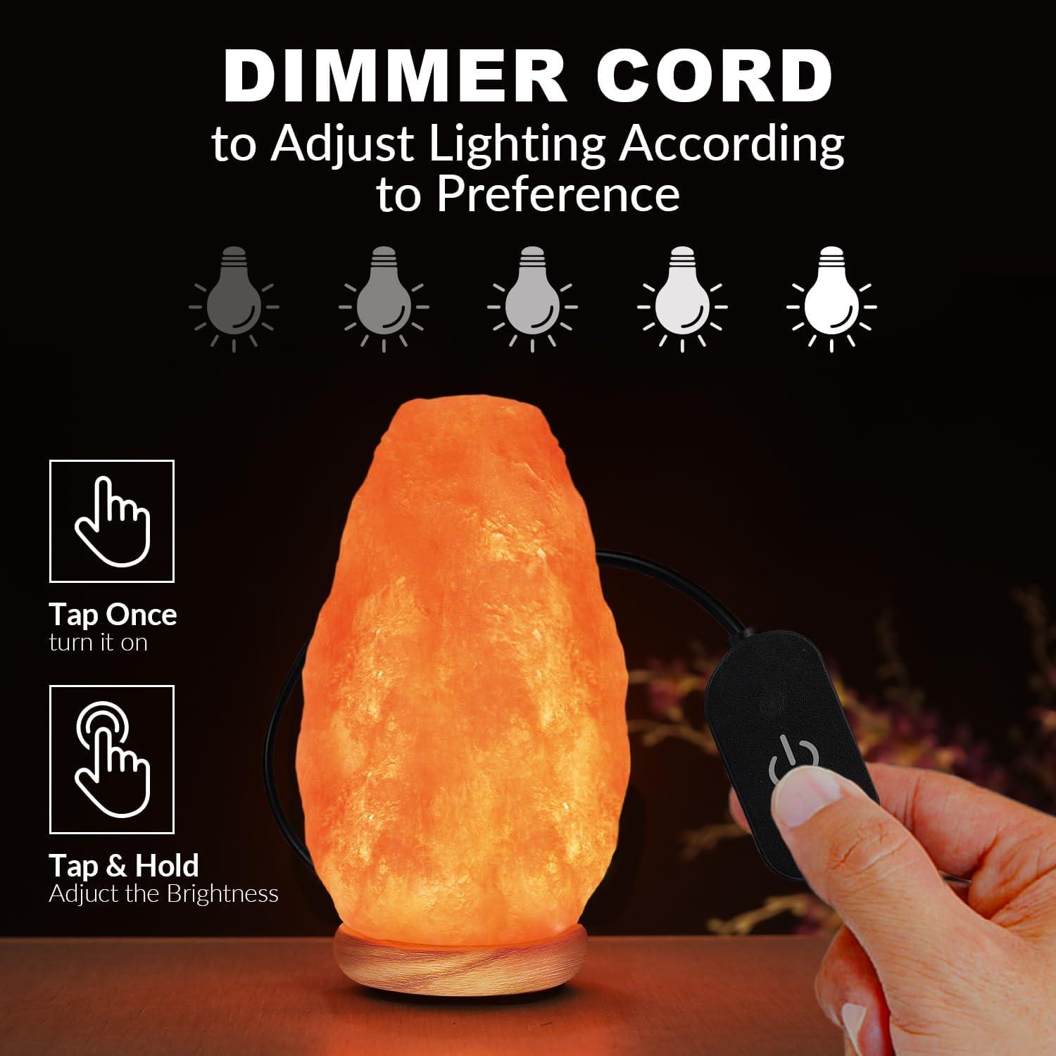 WBM Salt Lamp – USB Himalayan Salt Lamp with Touch Dimmer Control | Wooden Base | LED Bulb | 5-7lbs