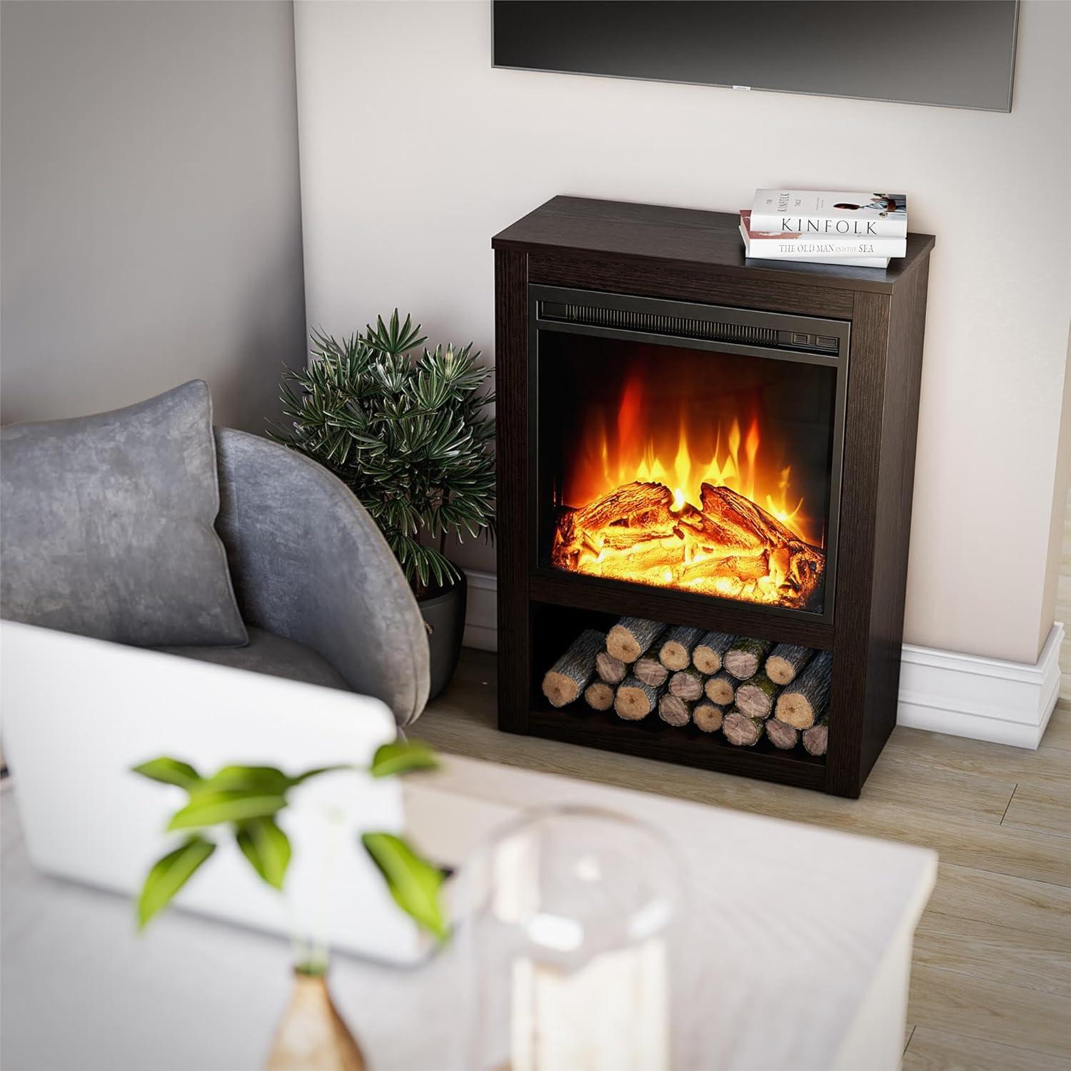 Espresso 22-Inch Electric Fireplace with Mantel and Shelf