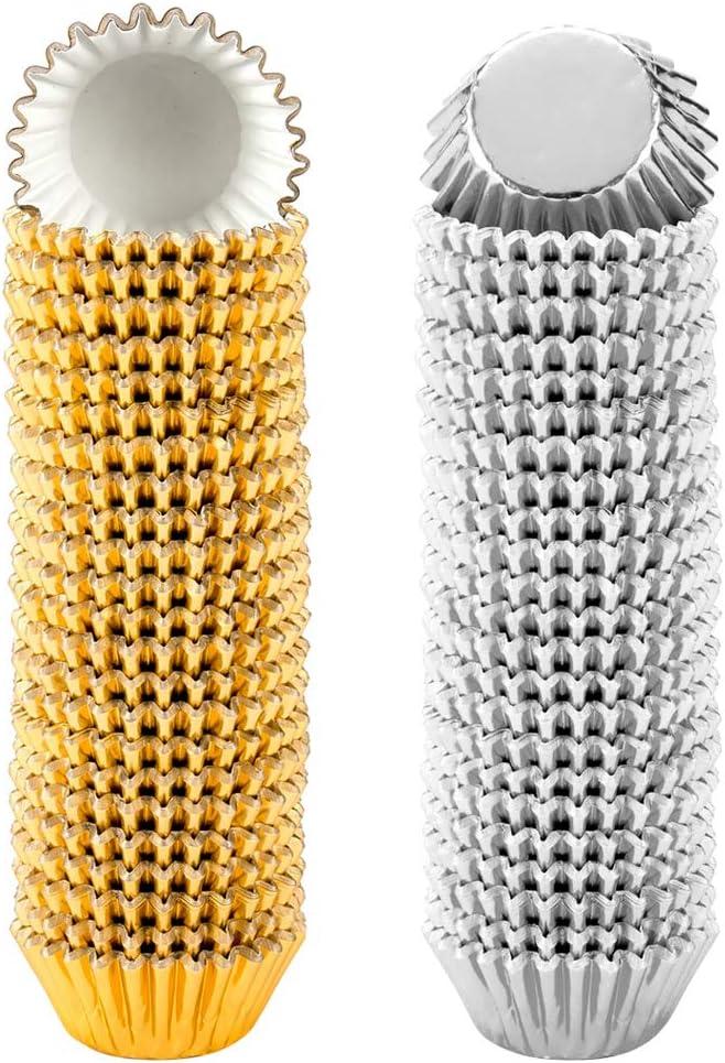 1000 PCS Cupcake Liners 1.25 inches Mini Foil Baking Cups Wrapper Muffin Cases Gold and Silver Tulip Paper Cups for Baby Shower, Birthday Party, Weddings Decorations (Silver,Gold)
