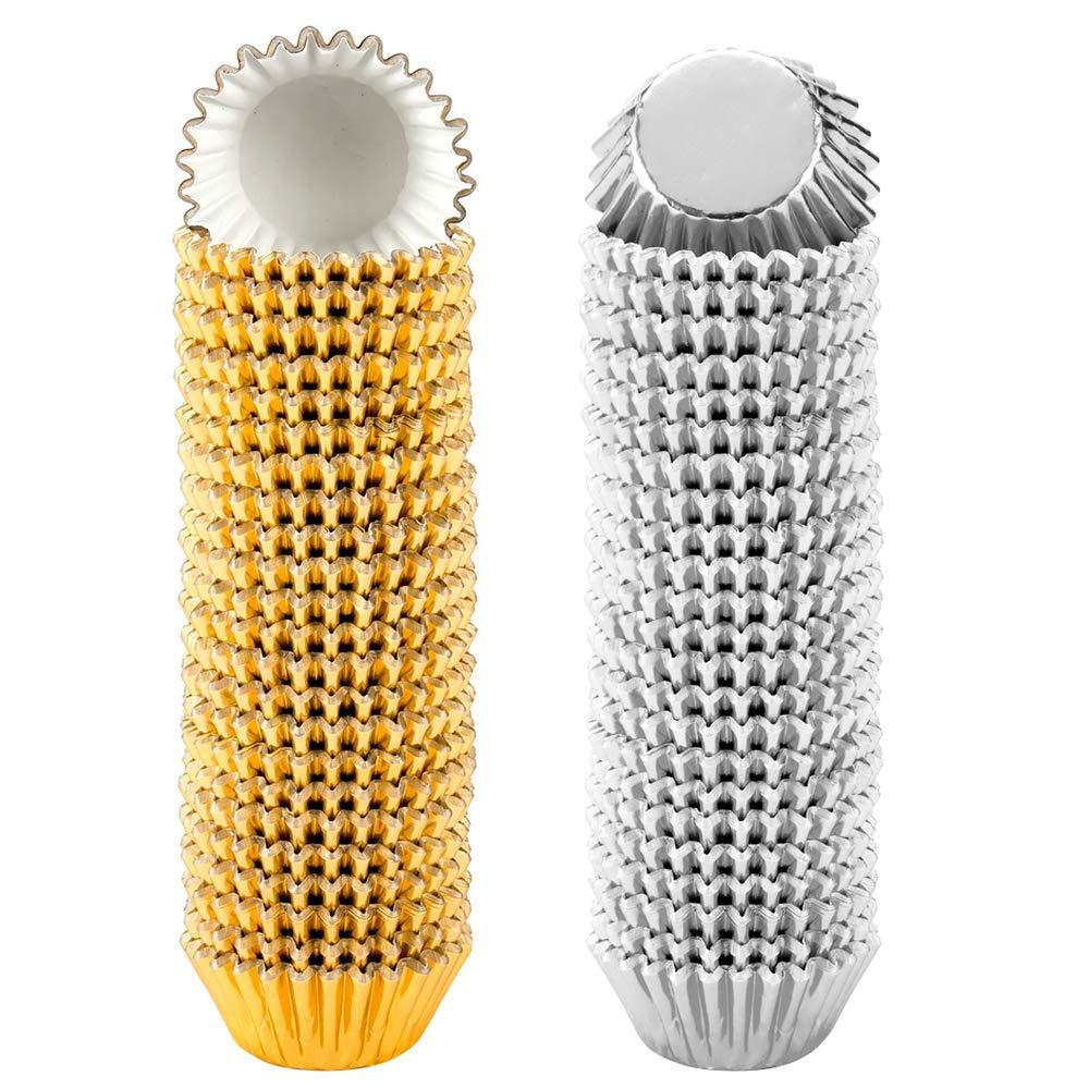 1000 PCS Cupcake Liners 1.25 inches Mini Foil Baking Cups Wrapper Muffin Cases Gold and Silver Tulip Paper Cups for Baby Shower, Birthday Party, Weddings Decorations (Silver,Gold)