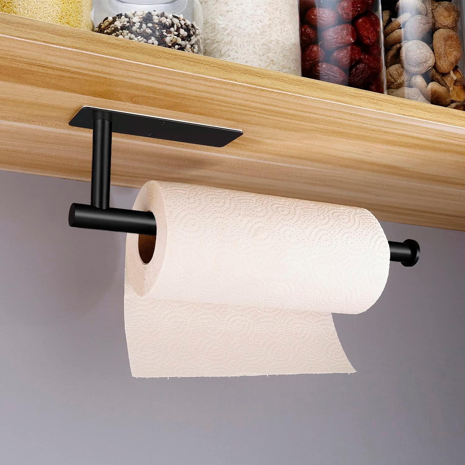 Paper Towel Holder - Under Cabinet Paper Towel Rack for Kitchen、Bathroom,SUS304 Stainless Steel(Matte Black)