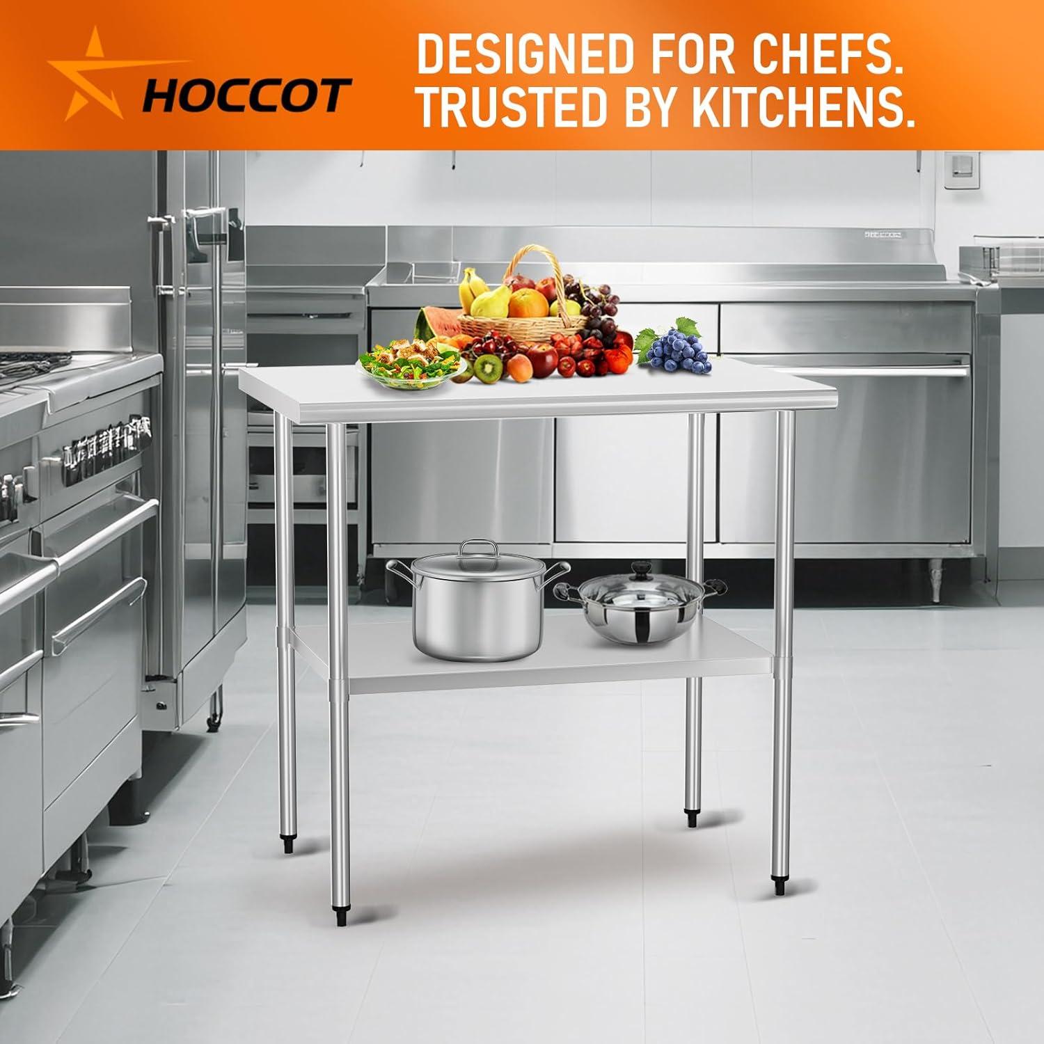 ROVSUN 36'' x 24'' Stainless Steel Table for Prep & Work, Metal Table with Undershelf for Kitchen Restaurant, Home