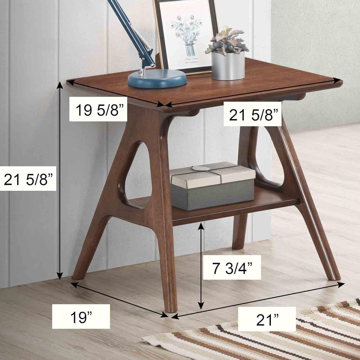 Roundhill Furniture Arona Mid-Century Modern Wood End Table with Shelf, Brown