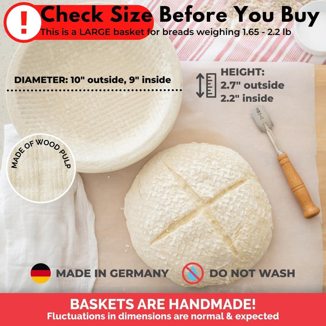 Bread Proofing Basket Spruce Wood Pulp Round 9" Groove, Sourdough Bread Baking Supplies Brotform - Non-Stick Dough Proofing Bowl, Gifts for Bakers, Made in Germany.