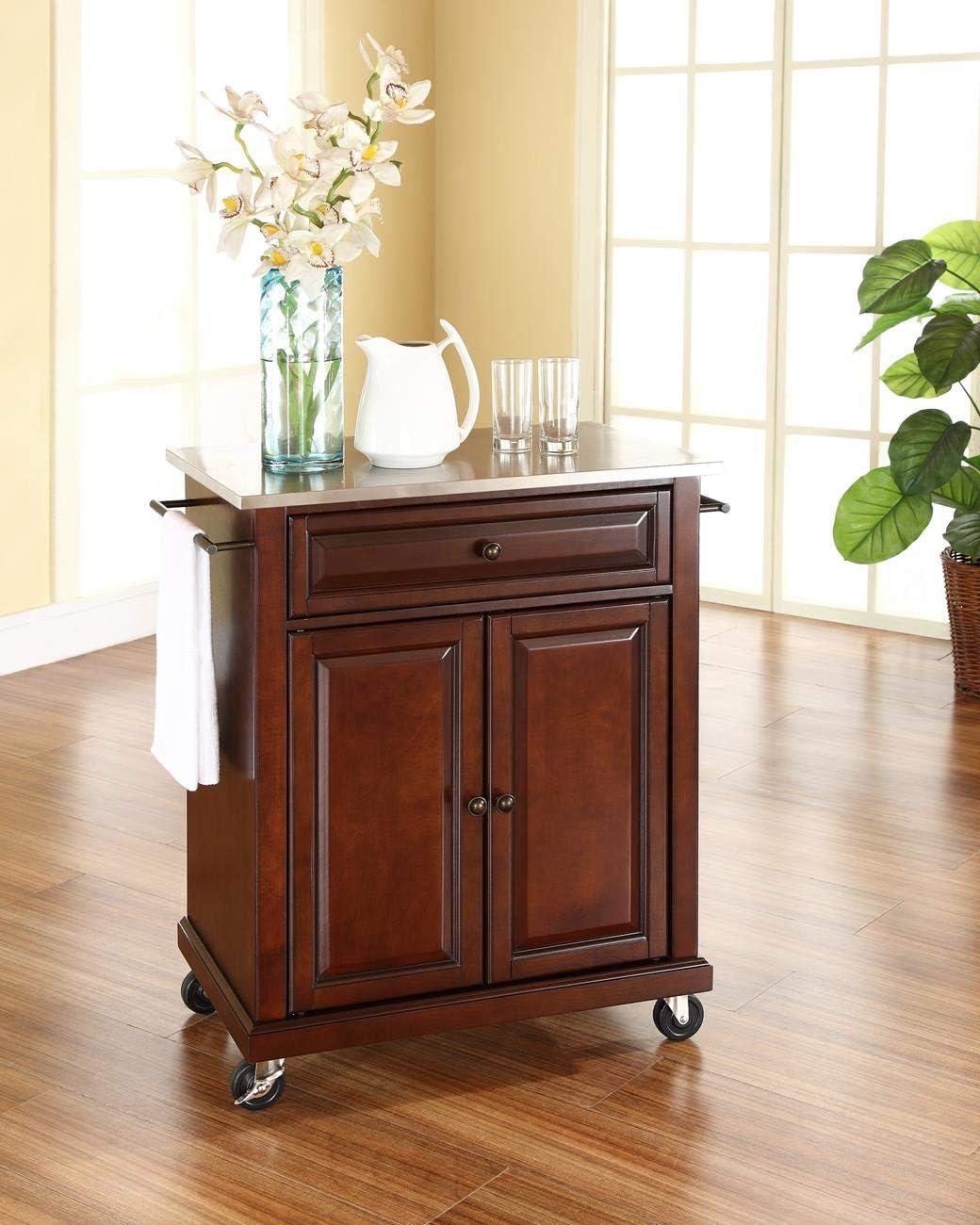 Mahogany Stainless Steel Top Kitchen Cart with Storage