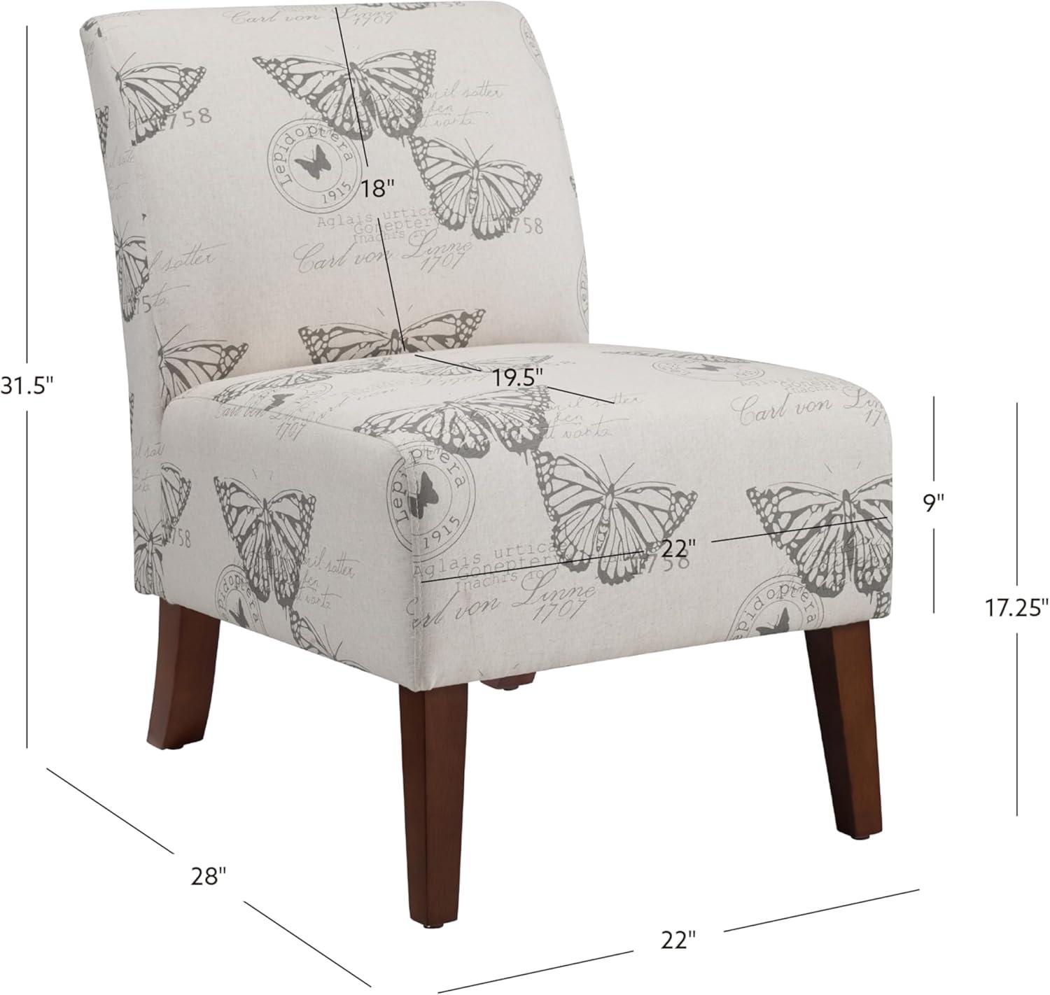 Gray Butterfly Print Linen Slipper Chair with Wood Legs