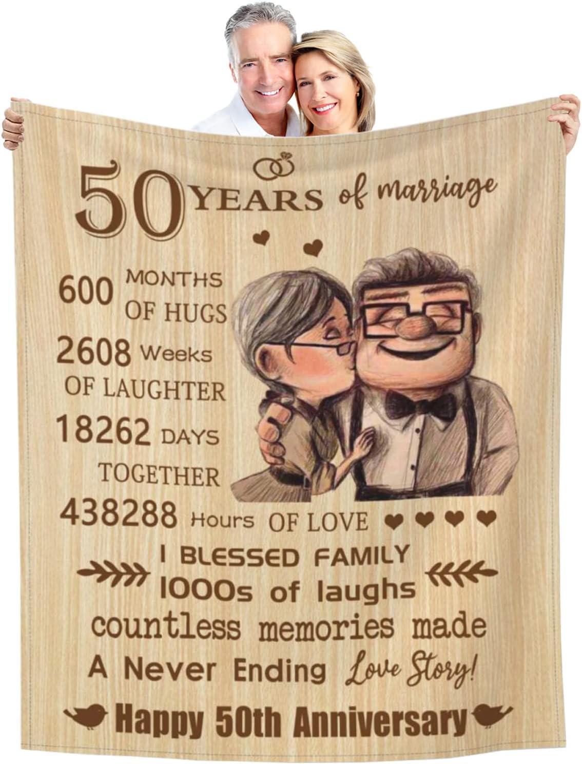50th Anniversary Blanket Gifts, Golden 50th Wedding Anniversary Couple Gifts for Husband, Wife, Dad, Mom, Grandpa, Grandma, Grandparents, 50 Years of Marriage Gift Blanket 60"X 50"