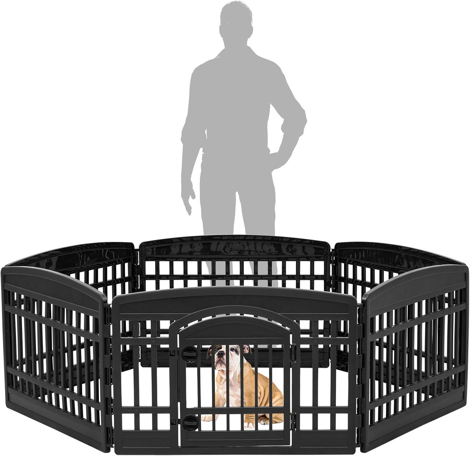 IRIS USA 24" Exercise 8-Panel Pet Playpen with Door, Dog Cat Playpen, Puppy Playpen, Black