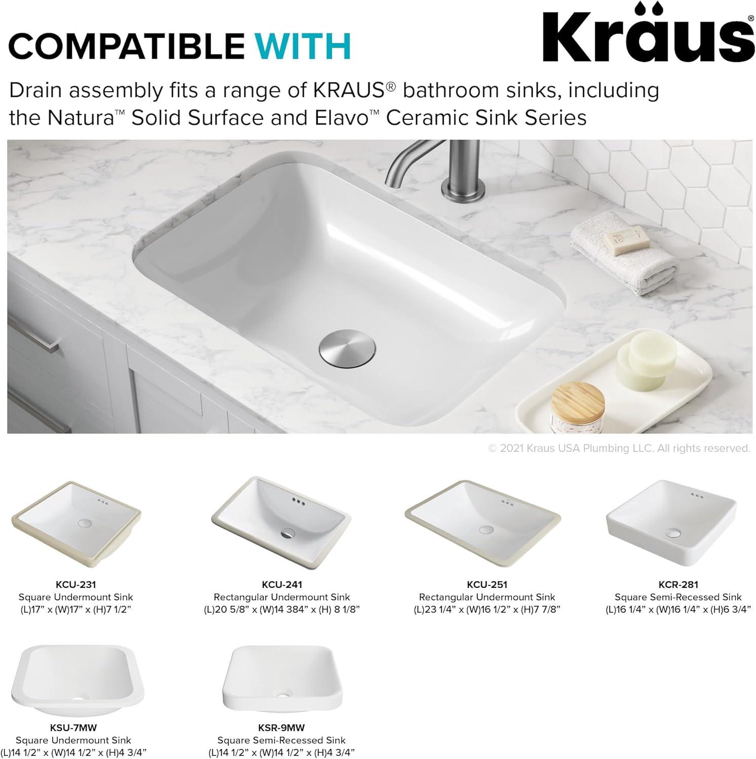 KRAUS Pop-Up Bathroom Sink Drain With Overflow