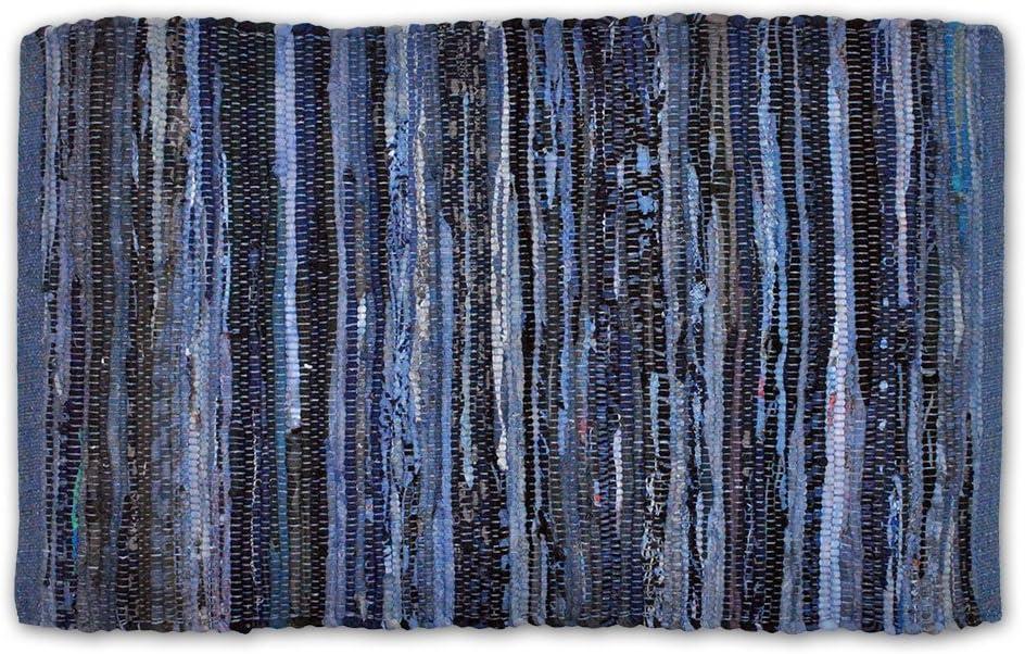 Handwoven Multi Nautical Blue Braided Rag Rug, 20x31.5