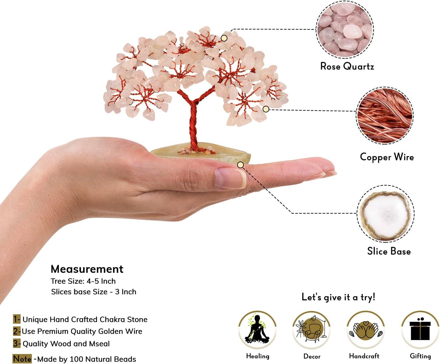 Natural Quartz Crystal Money Tree Natural Healing Crystal Bonsai Tree Pink One Size