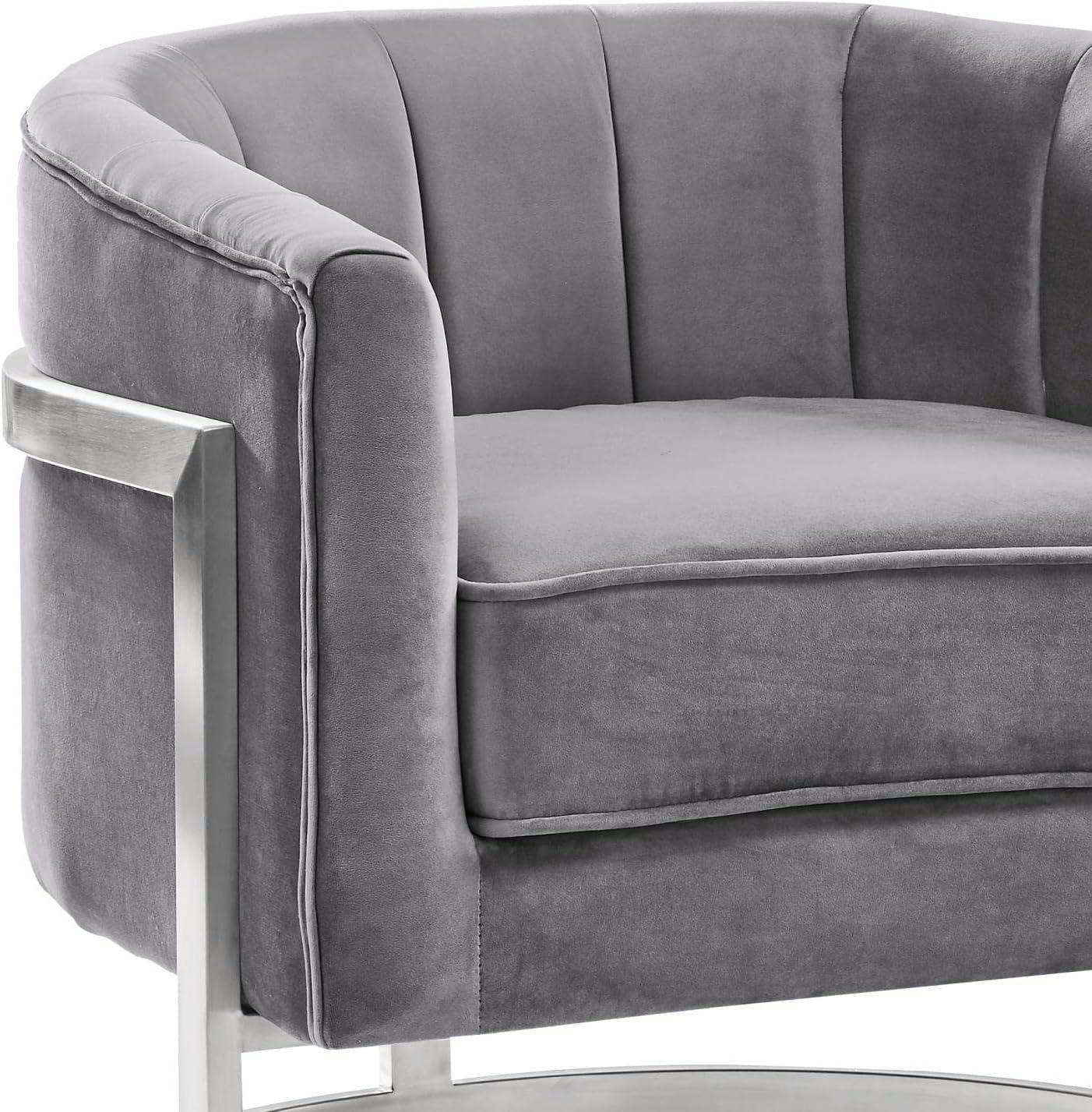 27'' Gray Velvet and Metal Contemporary Accent Chair