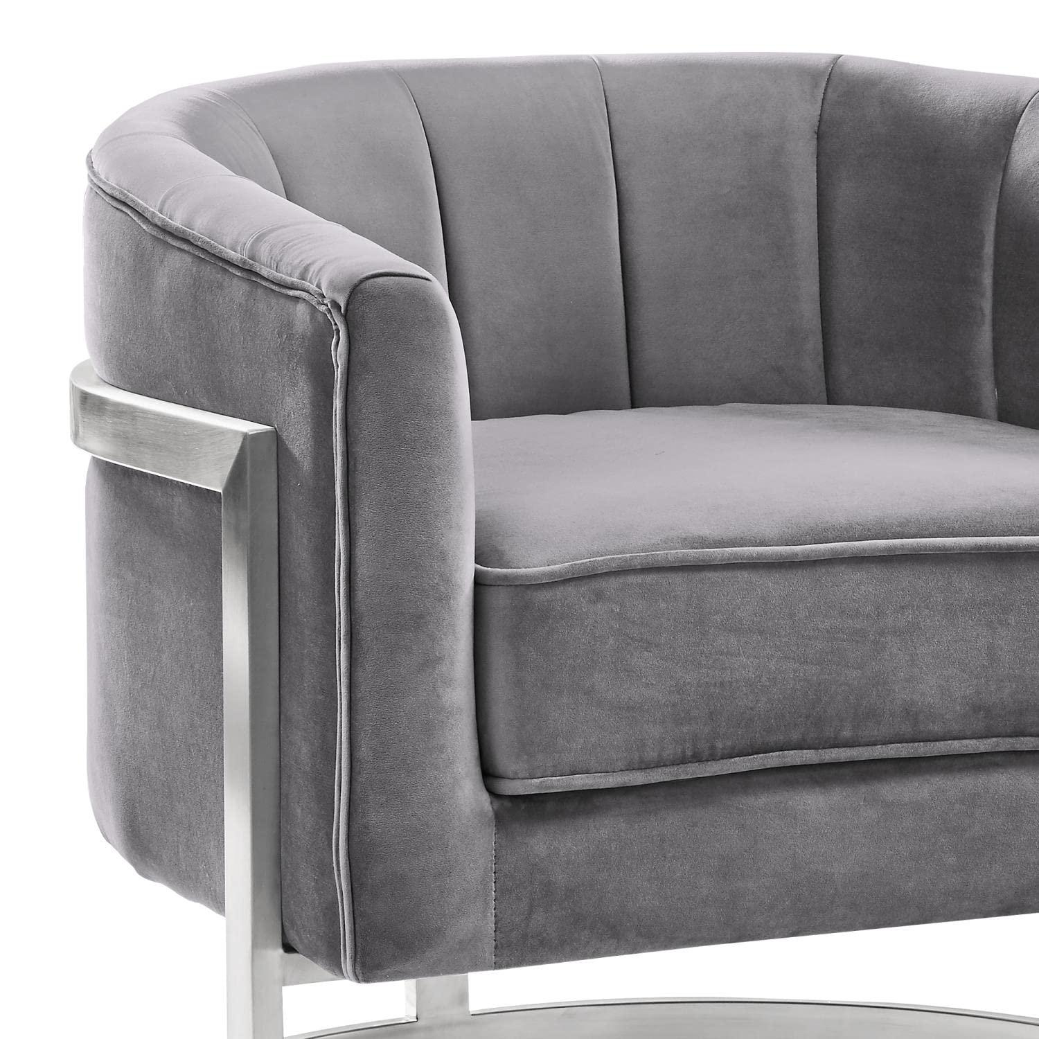 27'' Gray Velvet and Metal Contemporary Accent Chair