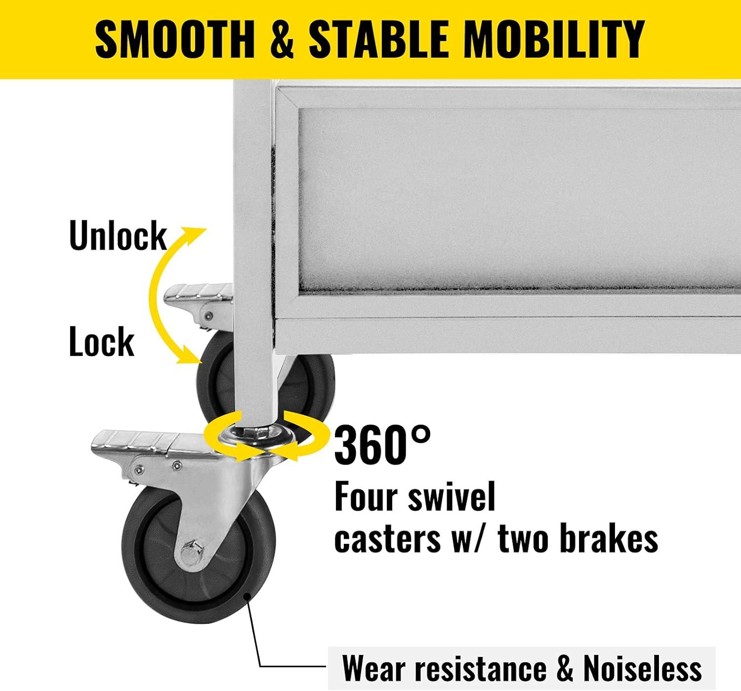 White Alloy Steel Rolling Book Cart with Built-In Shelf