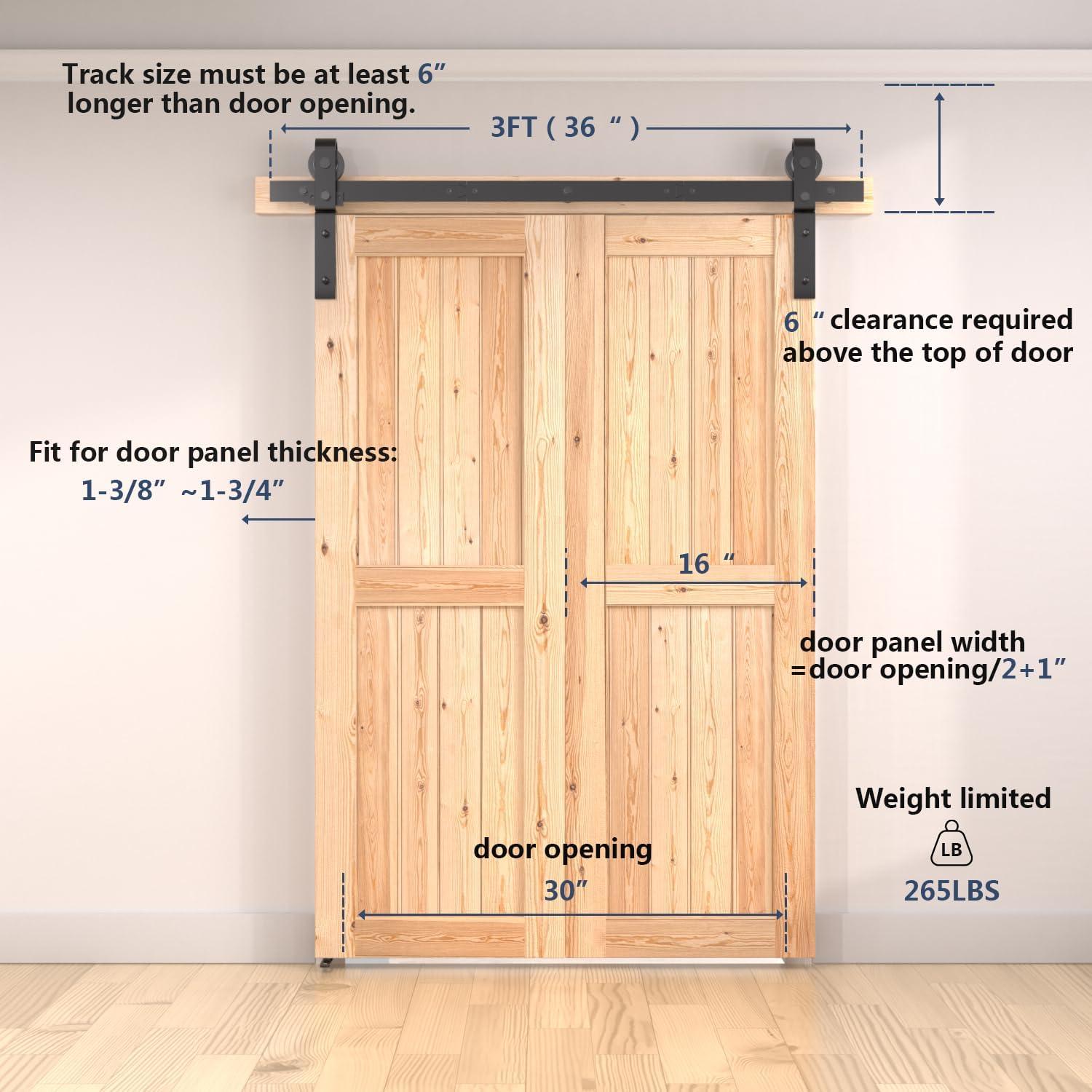 36" Bifold Barn Door Hardware Kit - Space Saving Folding Design, Corrosion-Resistant Black Spraying（bifold-36-2）