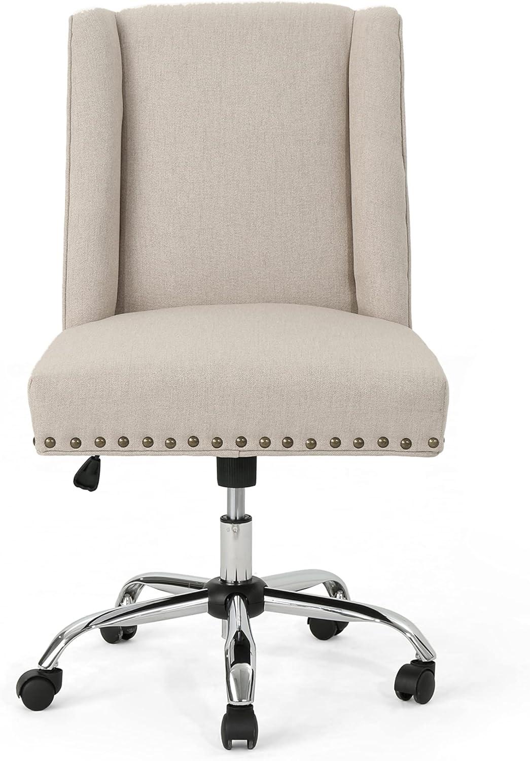 Chiara Home Office Fabric Desk Chair Light Brown - Christopher Knight Home: Chrome Base, Gas Lift, Swivel Function