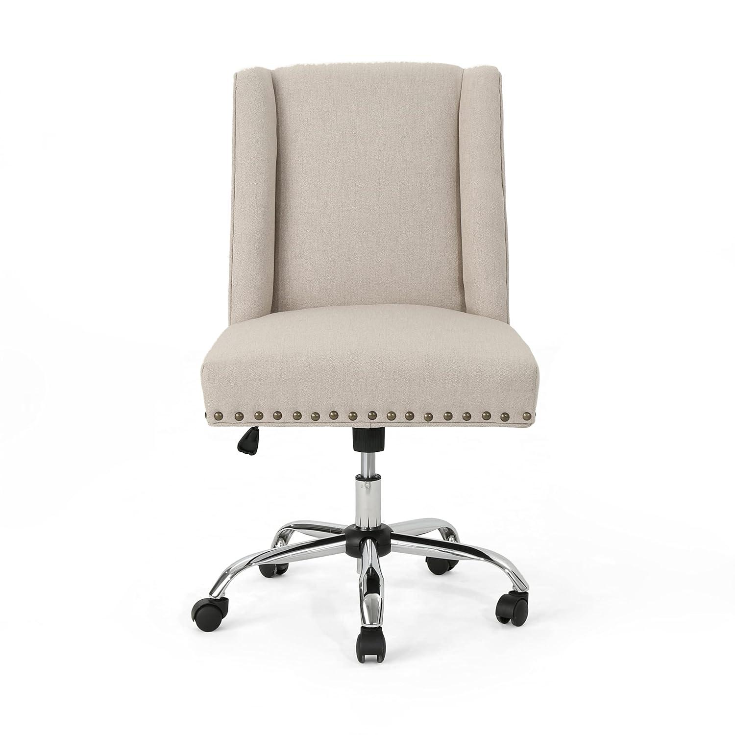 Chiara Home Office Fabric Desk Chair Light Brown - Christopher Knight Home: Chrome Base, Gas Lift, Swivel Function