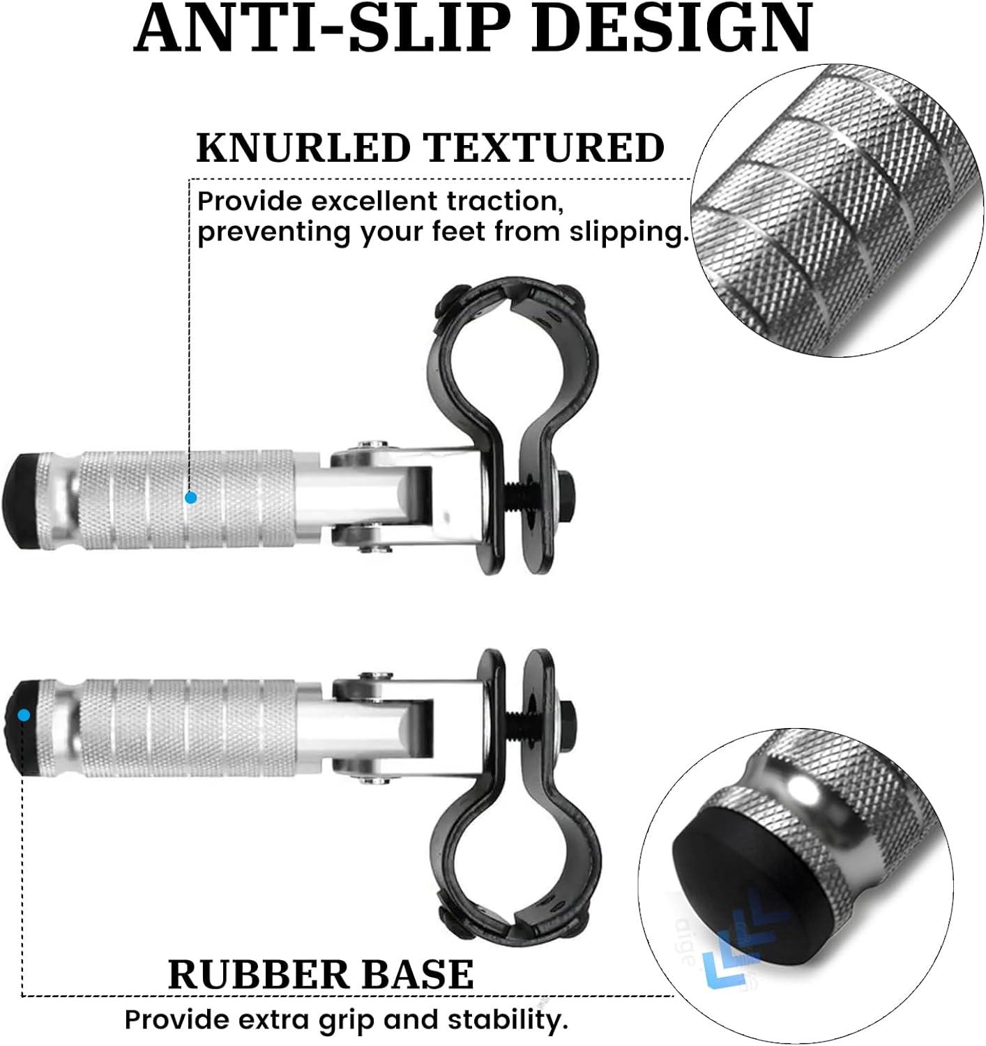 XINGWU M8 Motorcycle Foot Pegs 90 Degree Foldable Footpegs CNC Anti-Skid Footrest Universal for Yamaha Honda Suzuki Aprilia Electric Car Motorbike Mini Bike Dirt Pit Bike Passenger Pedal (Black)